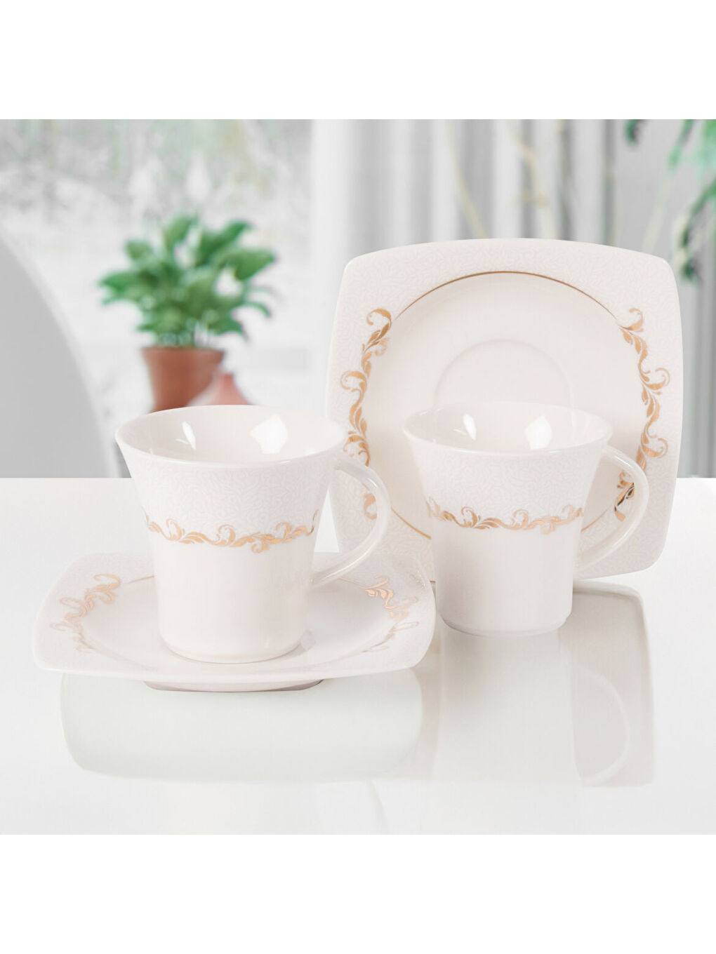 Ekru Caroline 6 Kişilik Kahve Takımı 6599