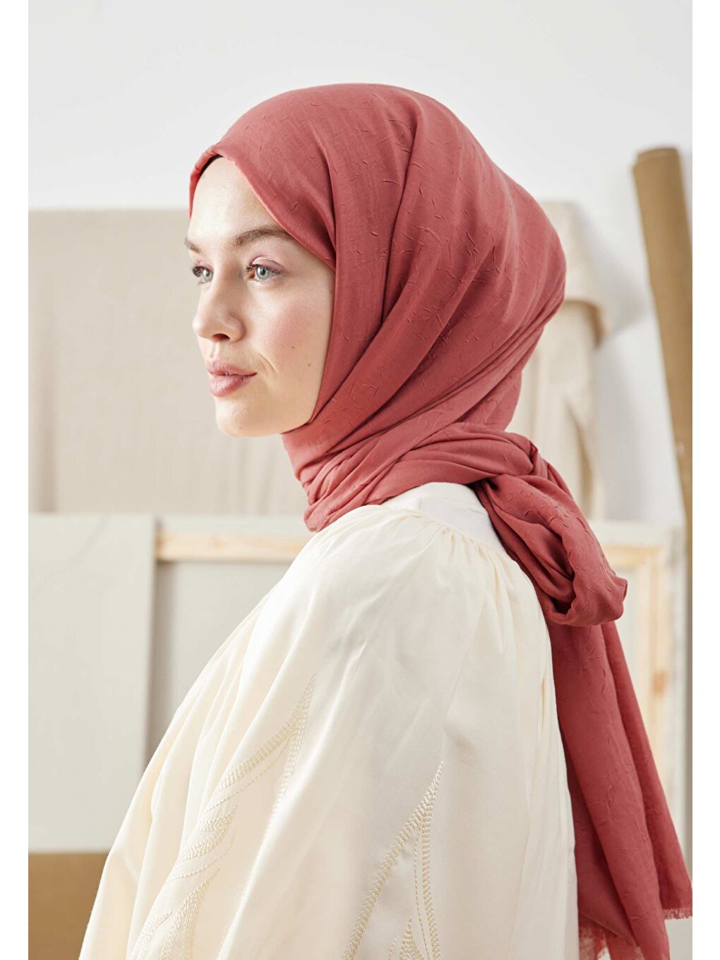 Pembe Bambu Şal Koyu Gül Kurusu-3