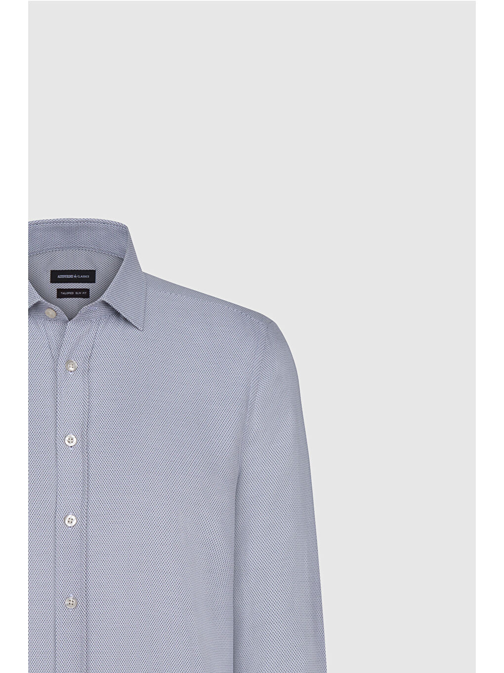 Erkek Beyaz-Lacivert Pamuklu Slim Fit Dar Kesim Klasik Yaka Armürlü Gömlek-7