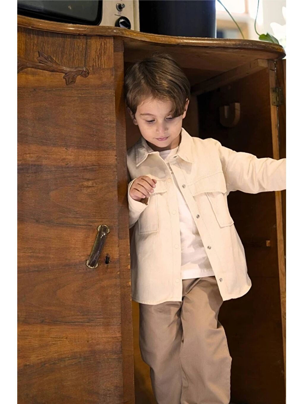 Bej Erkek Bebek Gabardin Ceketli 3'lü Takım 9041 MS-9