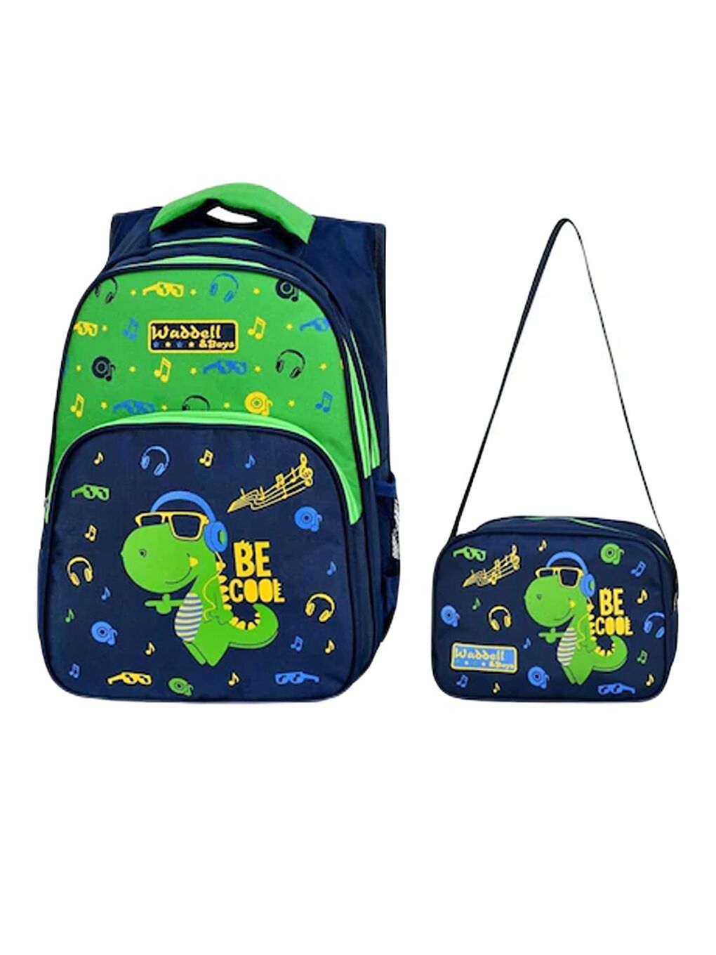 3 Bölmeli İlkokul Çantası ve Beslenme Çantası Dinozor Lacivert Yeşil 3006