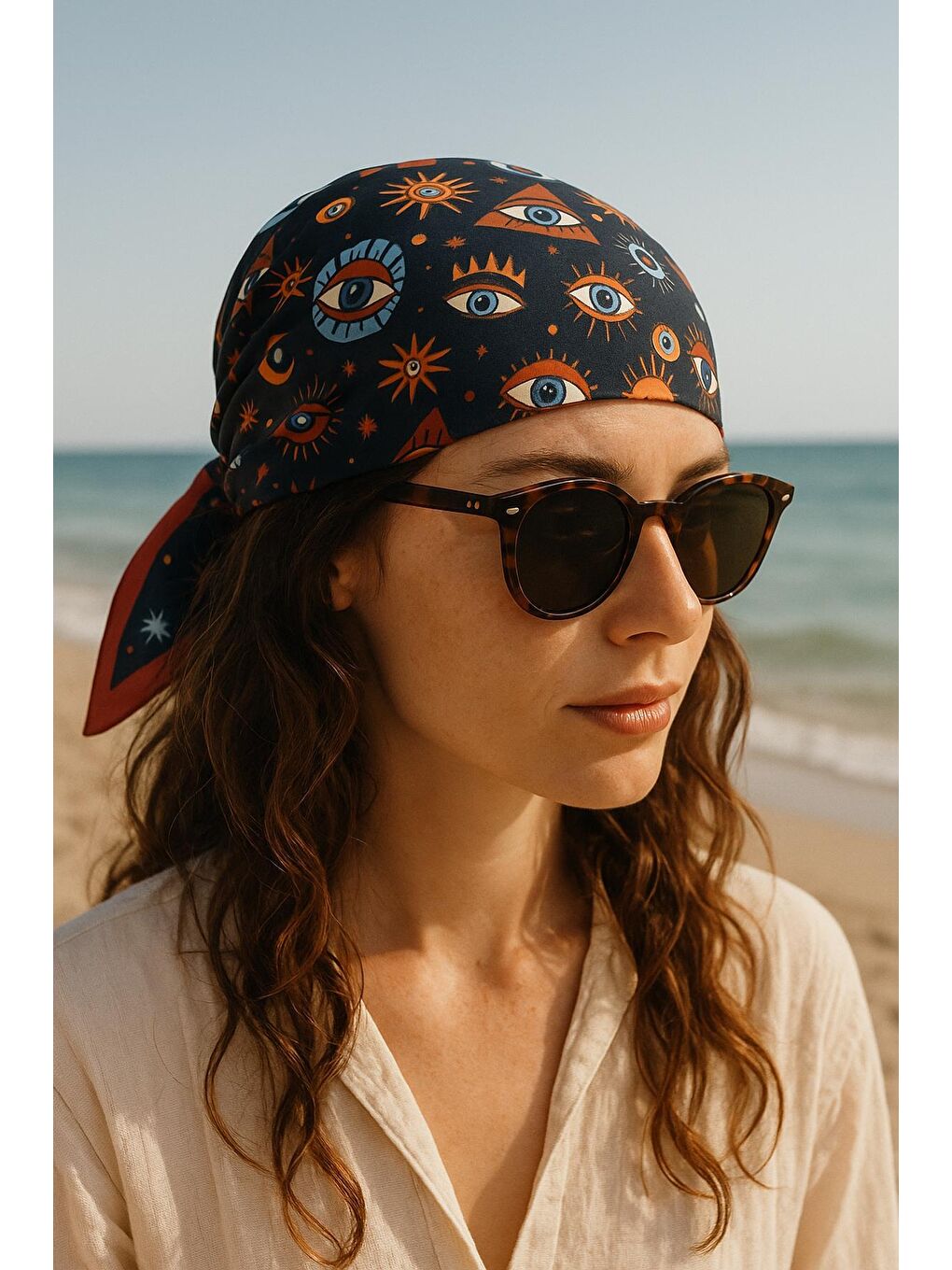 Siyah Vintage Pamuk Bandana Fular-1