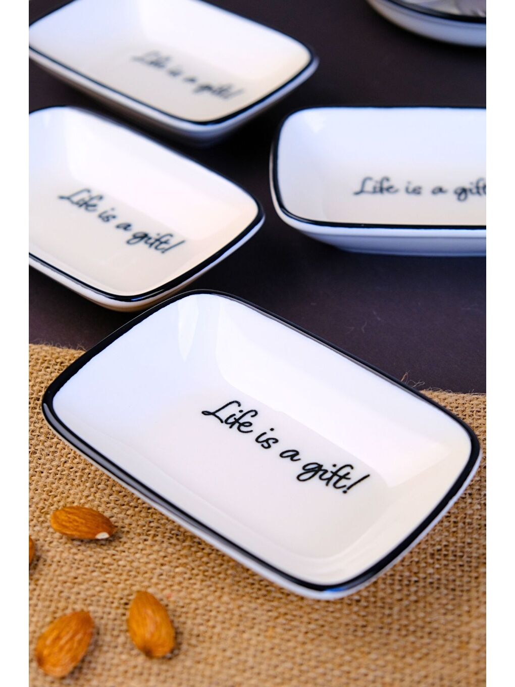 Beyaz Motto Gift Kayık Tabak 4 lü 14x10x2cm