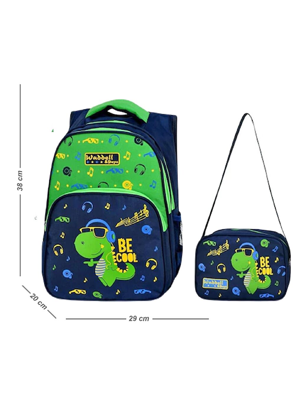 3 Bölmeli İlkokul Çantası ve Beslenme Çantası Dinozor Lacivert Yeşil 3006-1