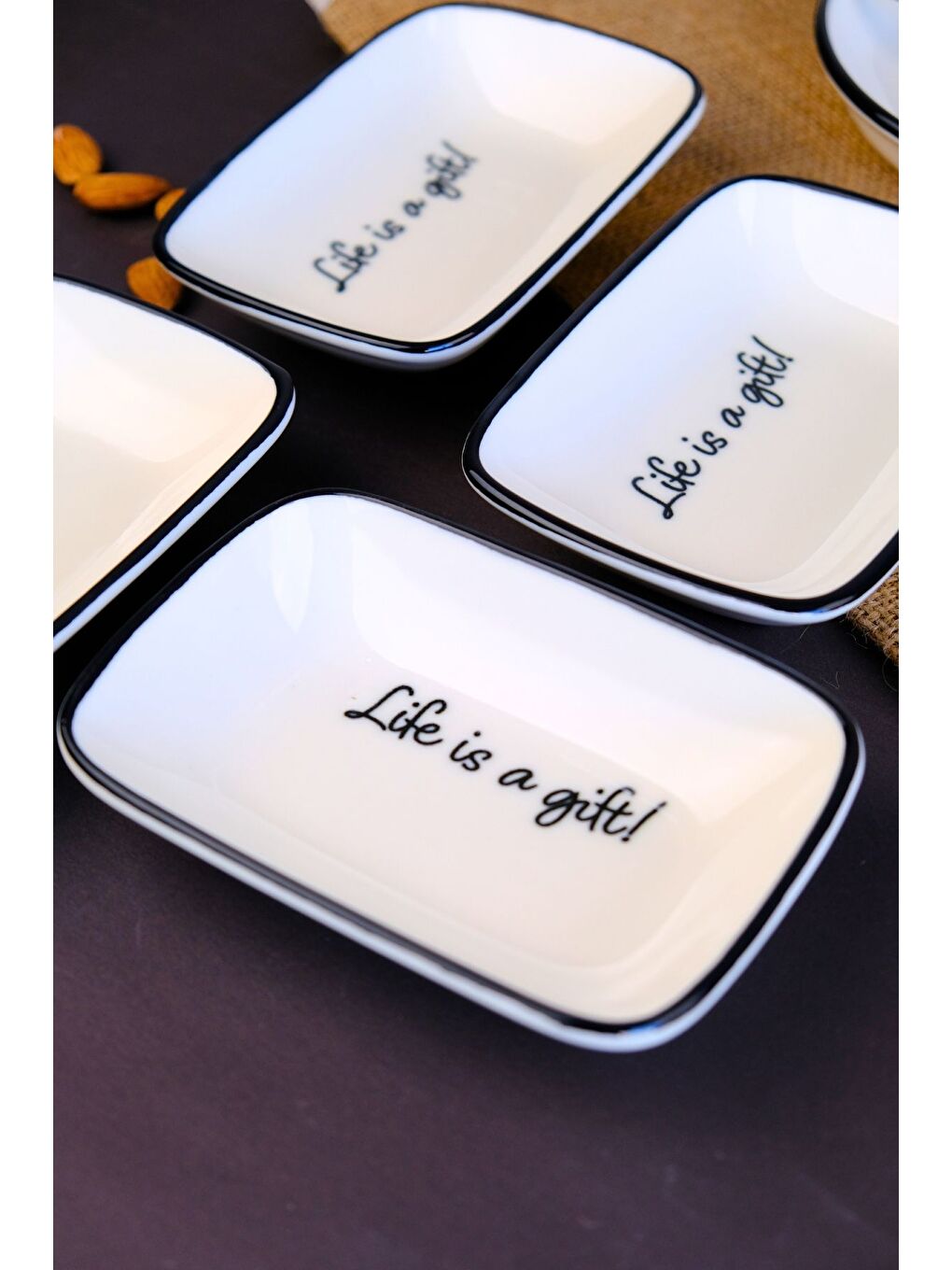 Beyaz Motto Gift Kayık Tabak 4 lü 14x10x2cm-1