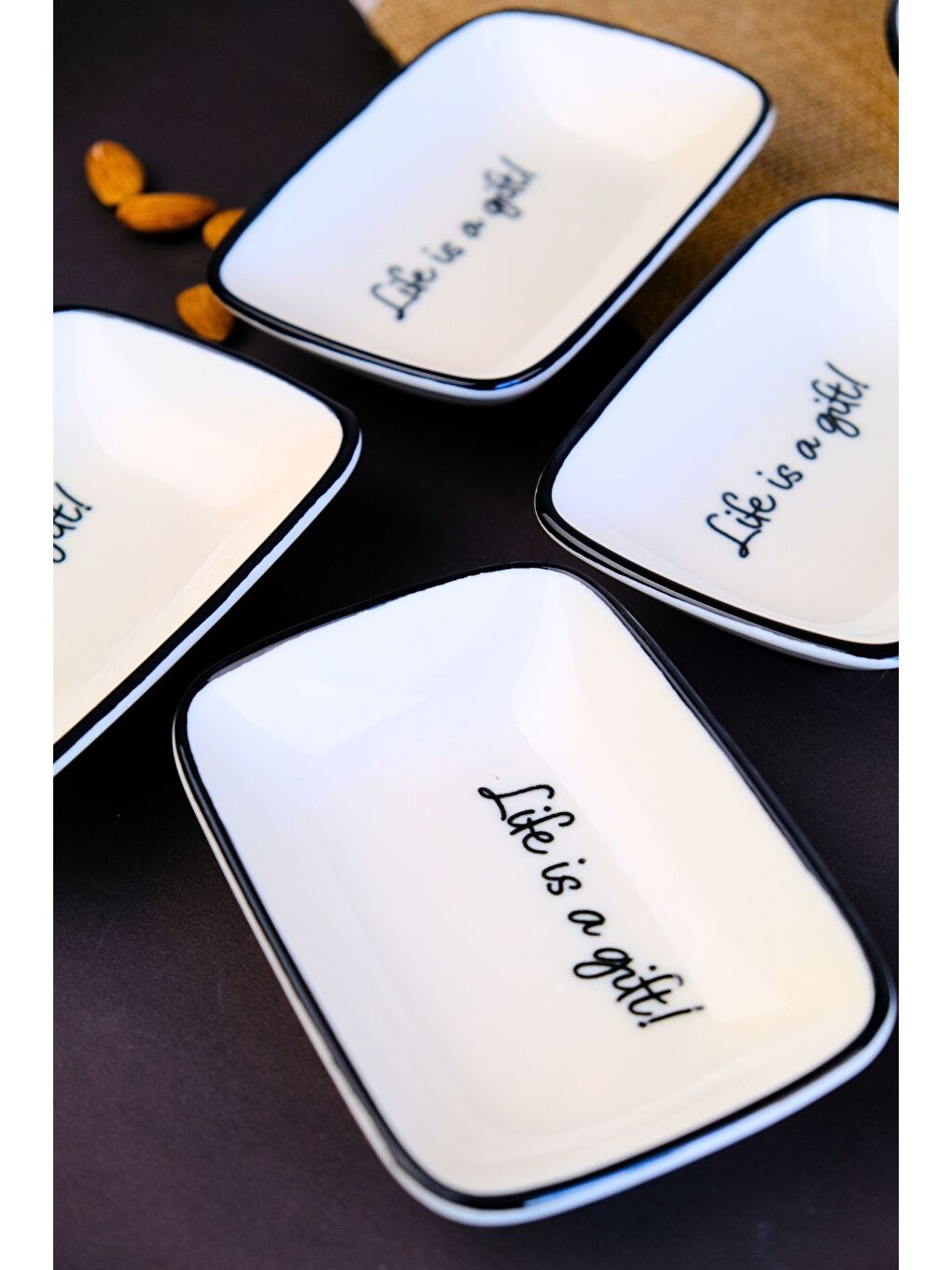 Beyaz Motto Gift Kayık Tabak 4 lü 14x10x2cm-2