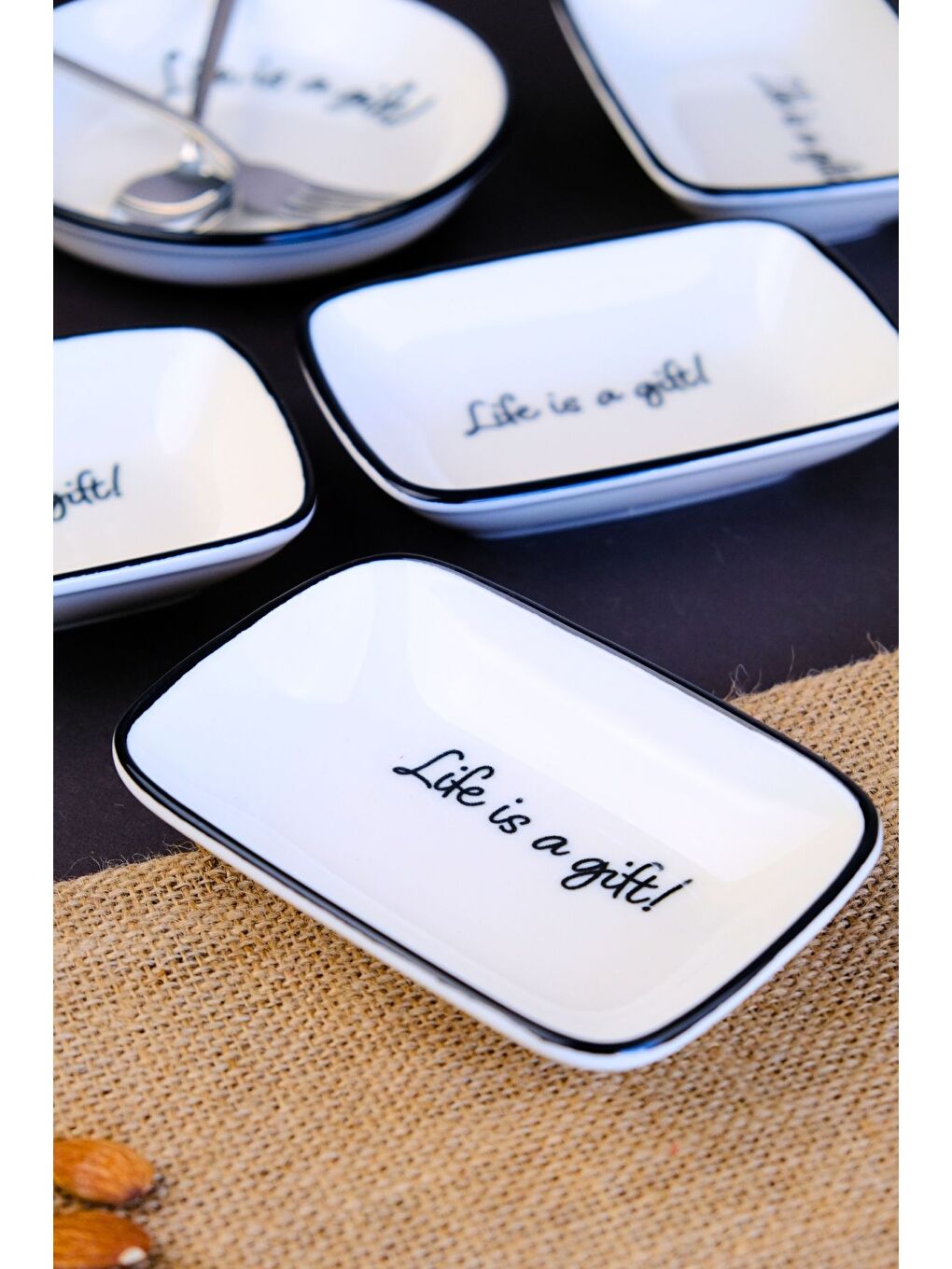 Beyaz Motto Gift Kayık Tabak 4 lü 14x10x2cm-3