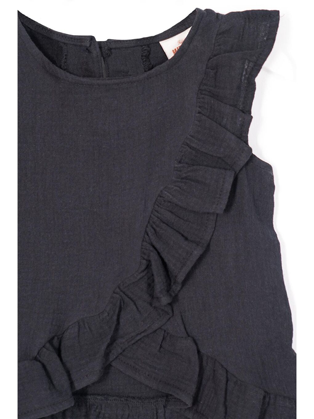 Sıfır Kol Önü Ve Etek Uçları Fırfır Detaylı Siyah Renk Kız Çocuk Şortlu Takım-2