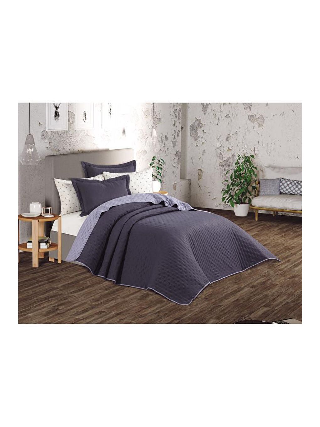 Washed Soft Çift Taraflı 6 Parça Çeyiz Seti Gri-1