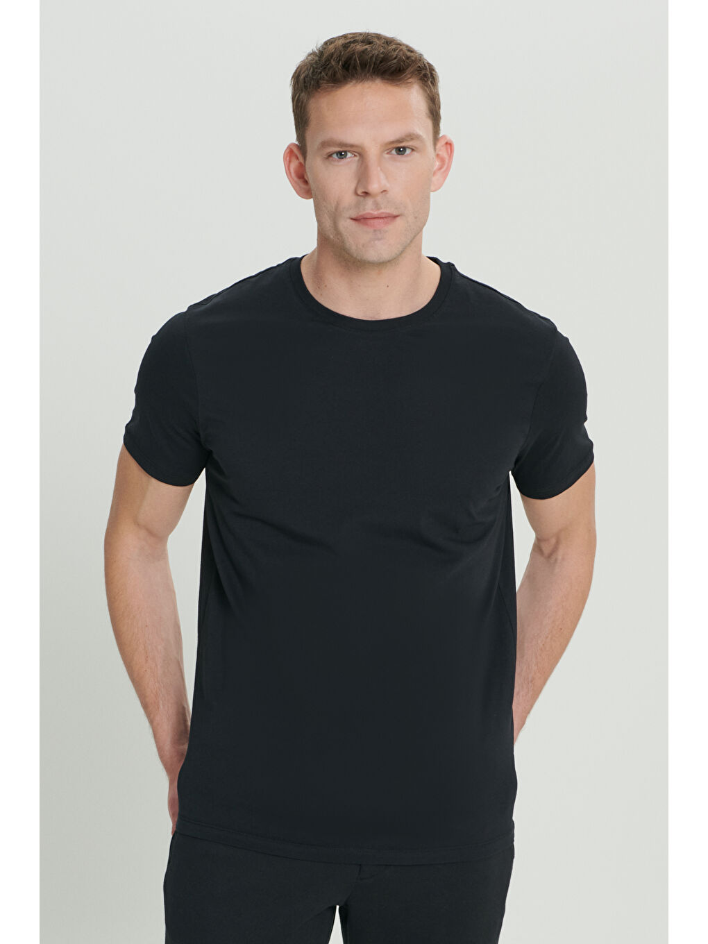 Erkek Beyaz-Siyah-Gri 2'li Slim Fit Dar Kesim %100 Pamuk Bisiklet Yaka Tişört-8