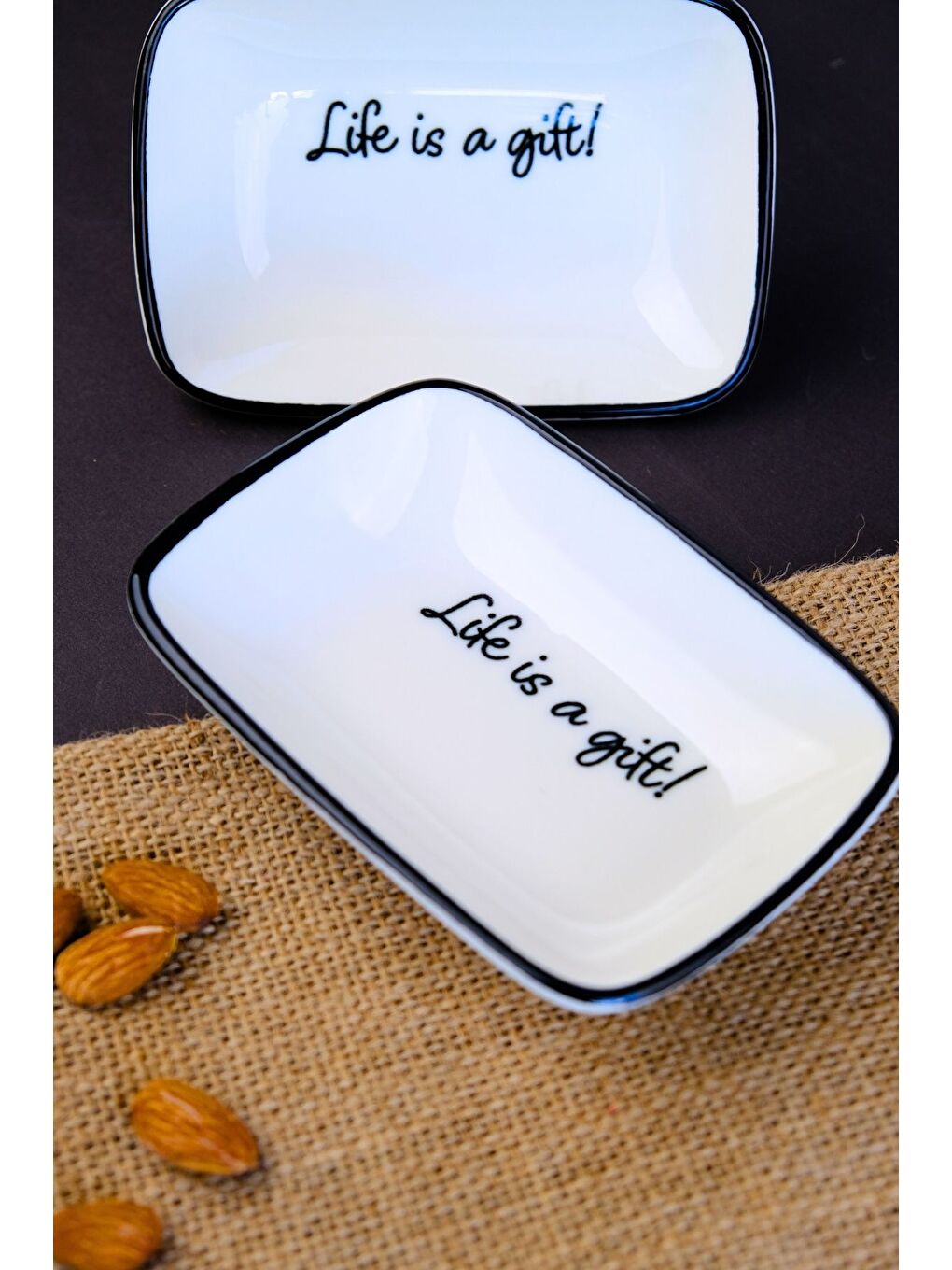 Beyaz Motto Gift Kayık Tabak 2 li 14x10x2cm