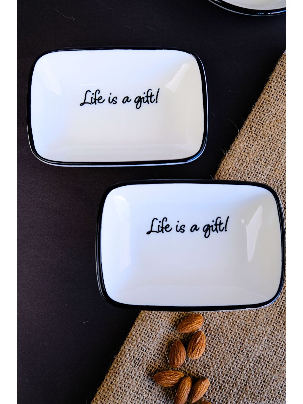 Beyaz Motto Gift Kayık Tabak 2 li 14x10x2cm-1