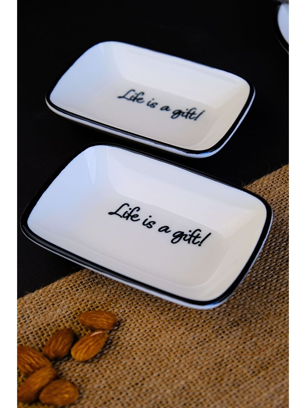 Beyaz Motto Gift Kayık Tabak 2 li 14x10x2cm-2