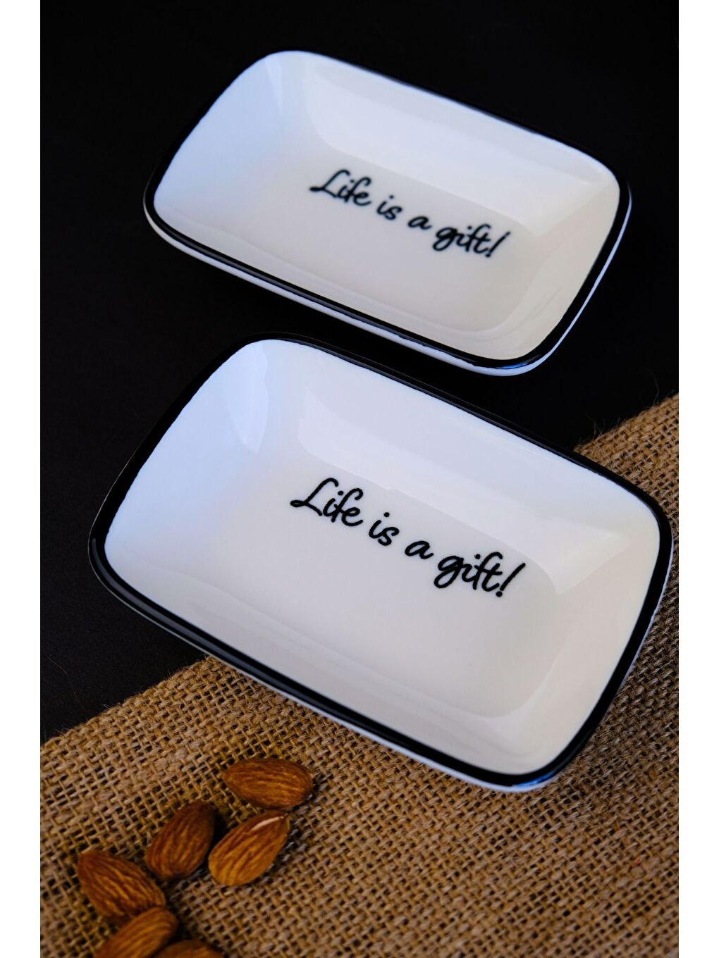 Beyaz Motto Gift Kayık Tabak 2 li 14x10x2cm-3