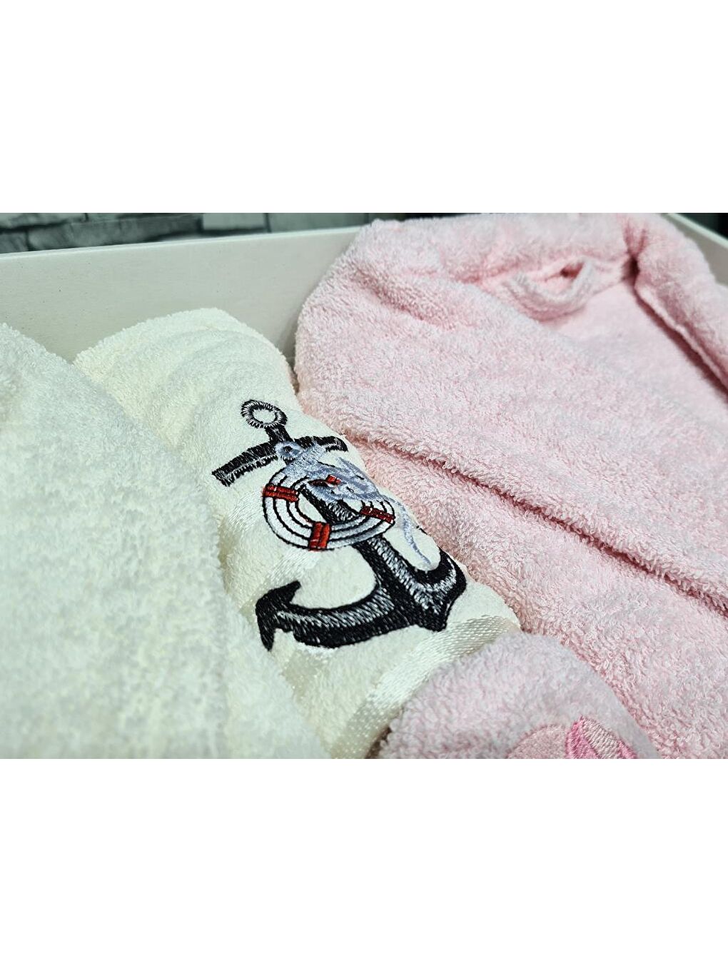 Karışık Çeyizlik Aile Bornoz Seti 4 Parça Krem Pudra-2