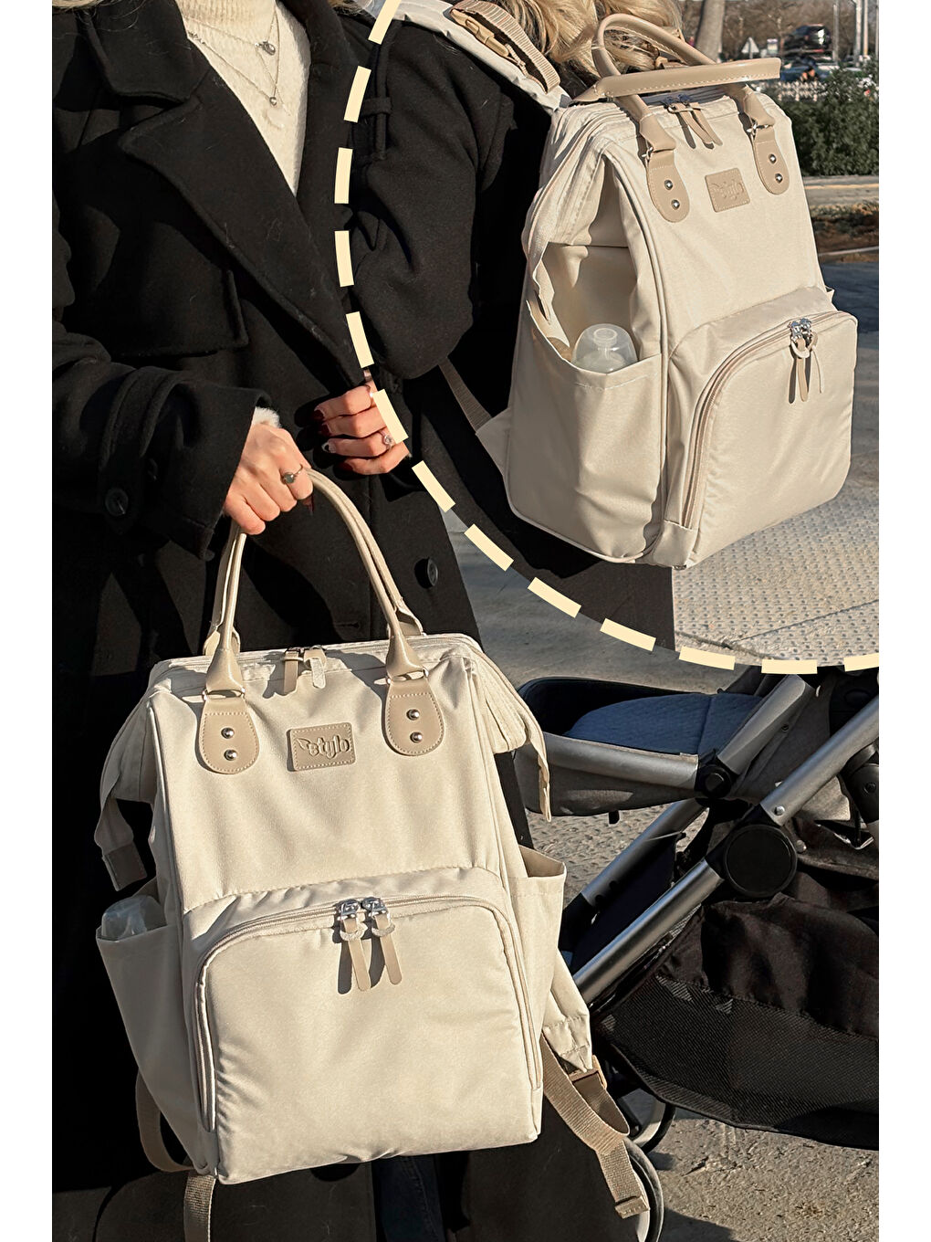 Paris X Pro Anne Bebek Bakım Sırt Çantası Bej-3