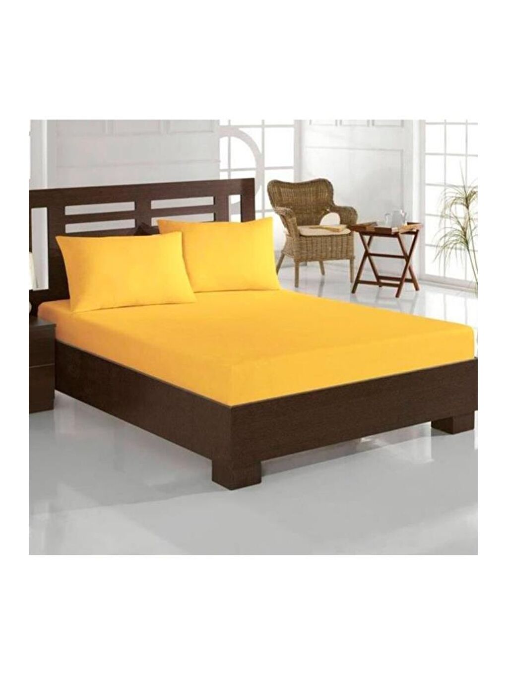 Karışık Penye Çift Kişilik Lastikli Çarşaf Sarı-1