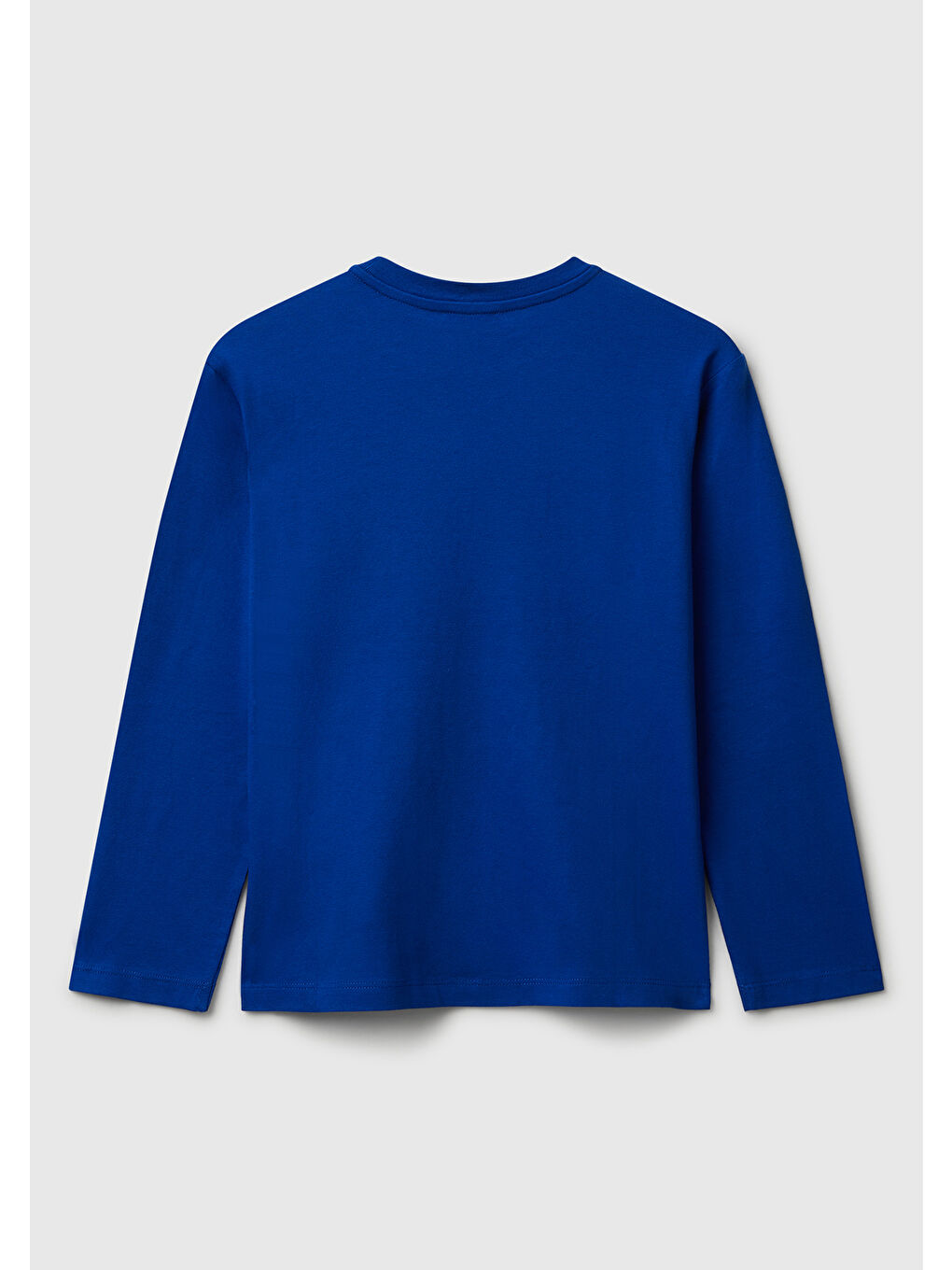 Erkek Çocuk Saks Mavisi Önü Çok Renkli Logo Baskılı Bisiklet Yaka Uzun Kollu T-Shirt-1