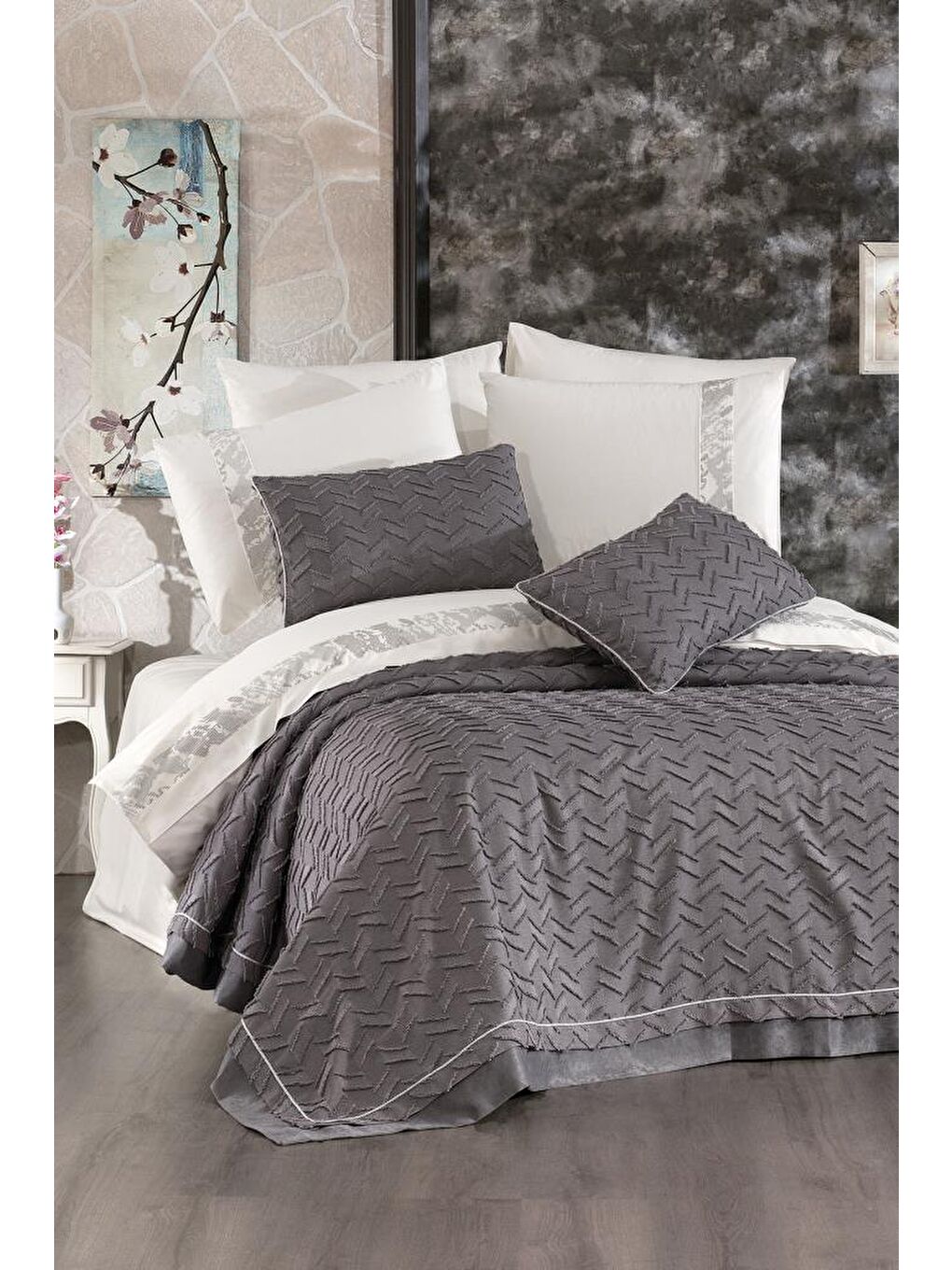 Diamond 9 Parça Çeyiz Seti Gri