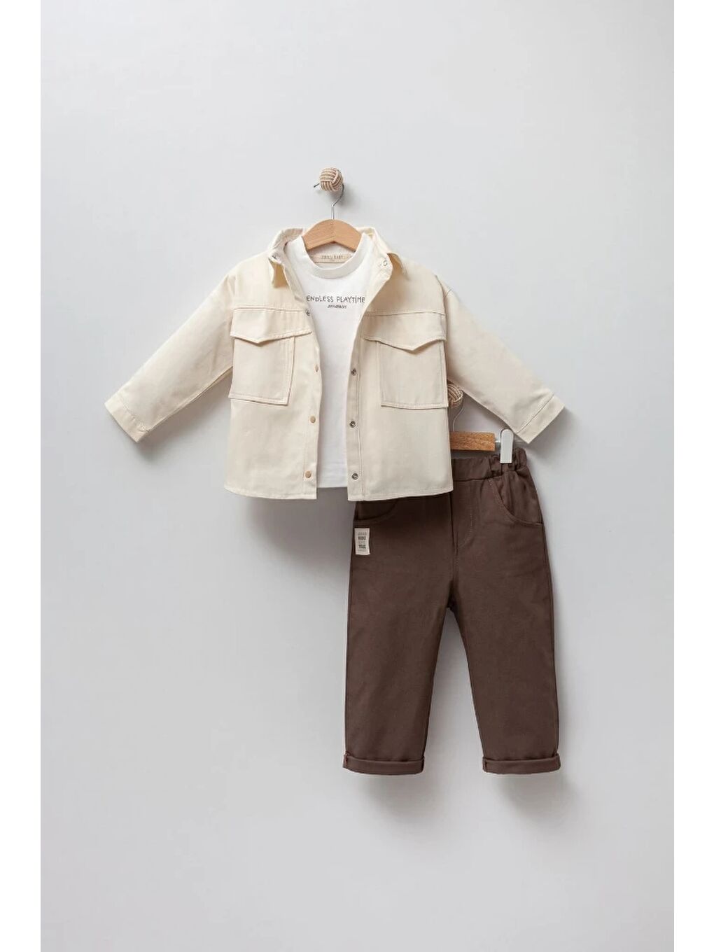 Kahverengi Erkek Bebek Gabardin Ceketli 3'lü Takım 9041 MS