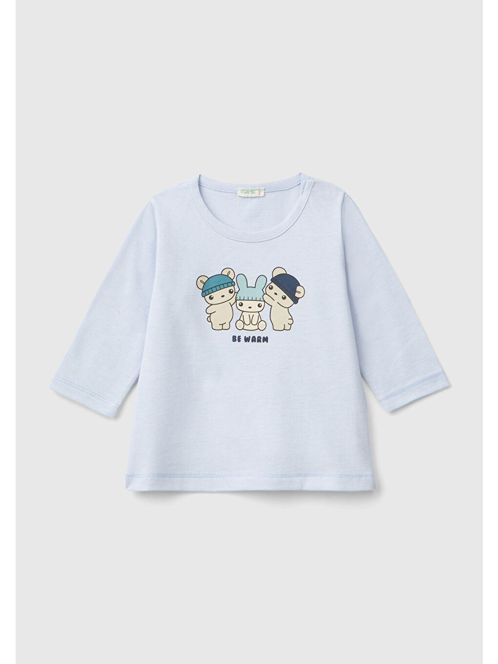 Bebek Açık Mavi Önü Su Bazlı Baskılı Bisiklet Yaka Uzun Kollu T-Shirt