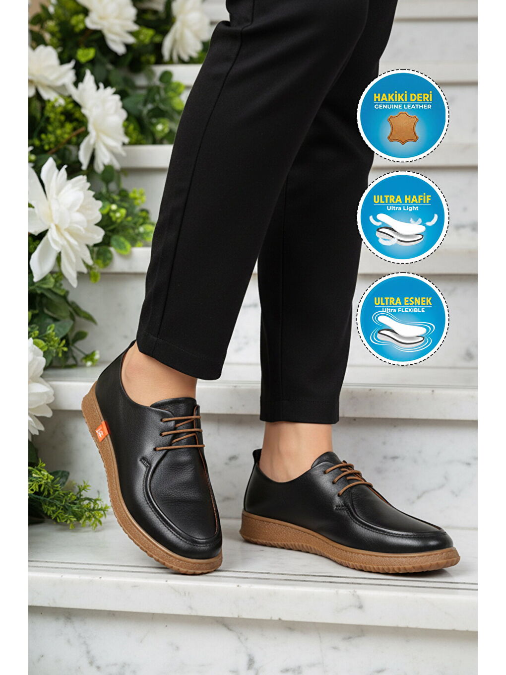 Siyah Hakiki Deri Kadın Casual Ayakkabı 2005 Z-2