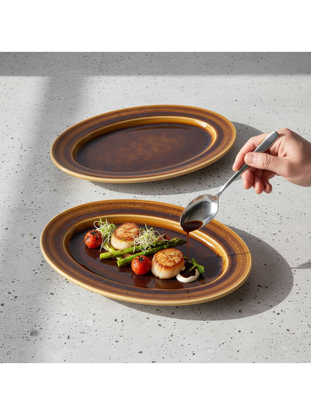 Ekru Valeron 2 Adet 21 Cm Kayık Tabak Reaktif Saura Vr 137-1