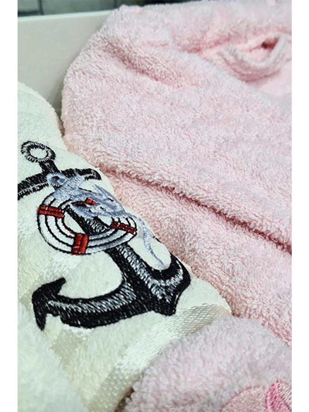 Karışık Çeyizlik Aile Bornoz Seti 4 Parça Krem Pudra-6