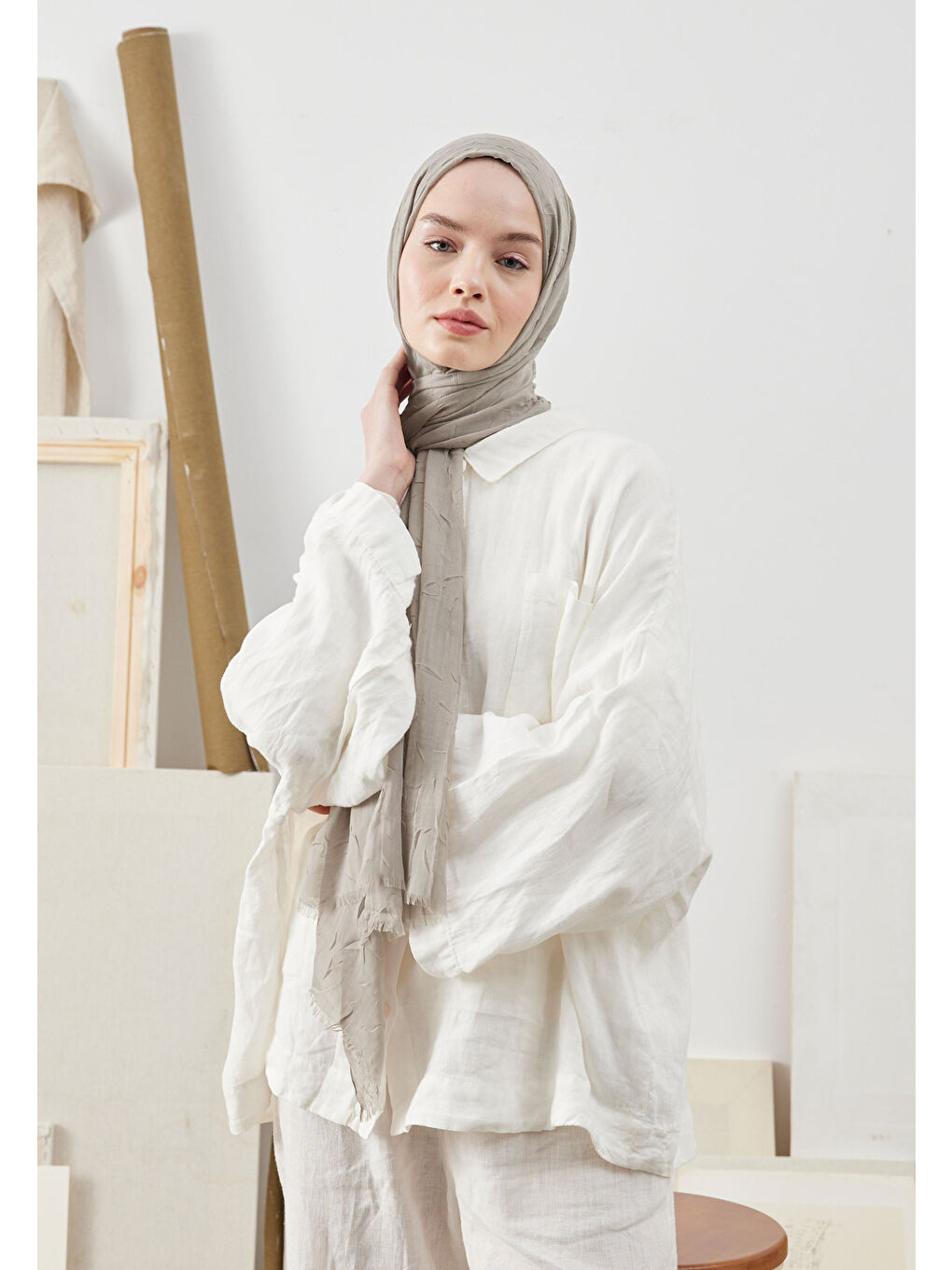 Gri Bambu Şal Gumus-1