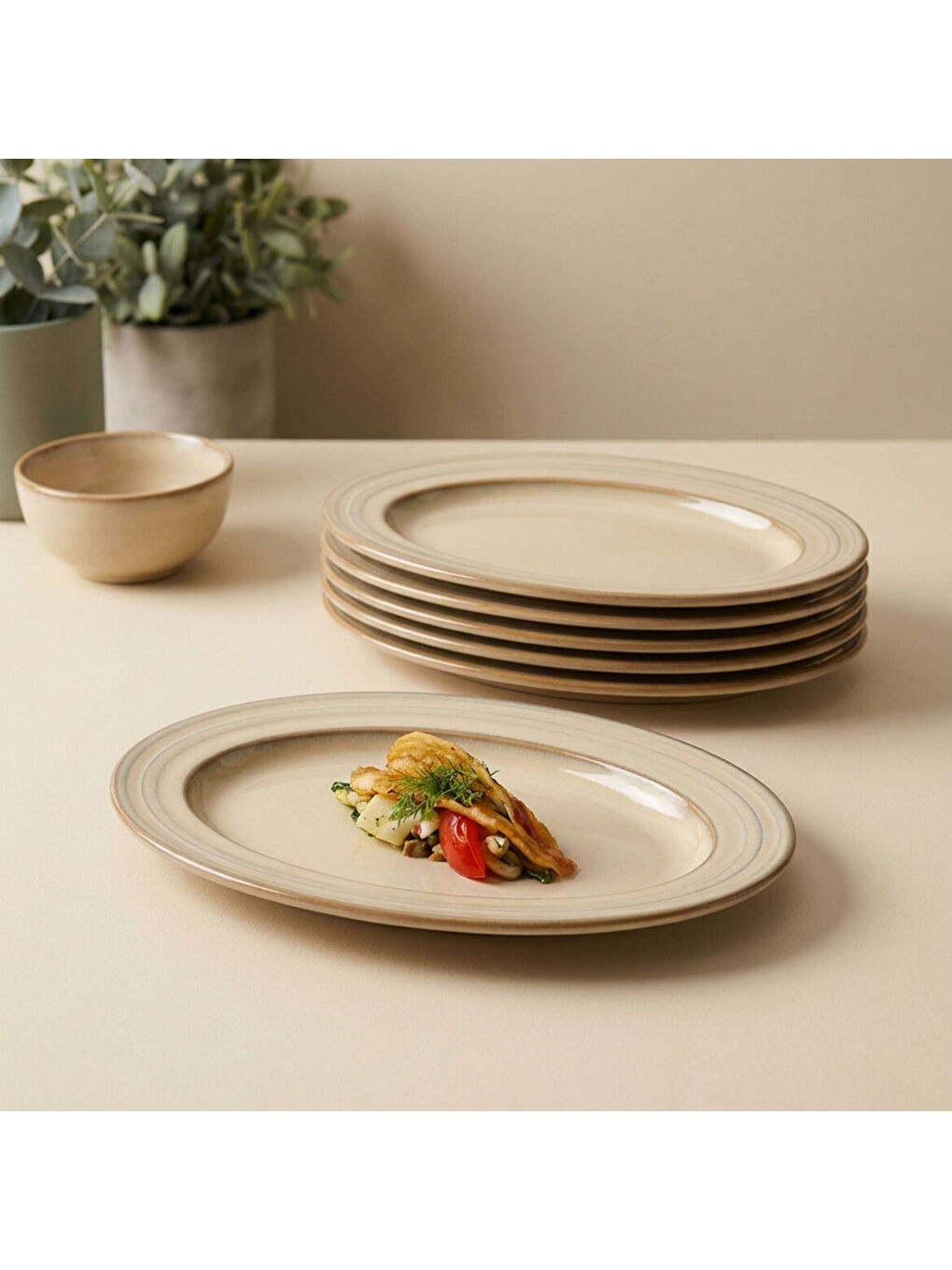 Ekru Valeron 2 Adet 21 Cm Kayık Tabak Reaktif Agate  Vr 969-4