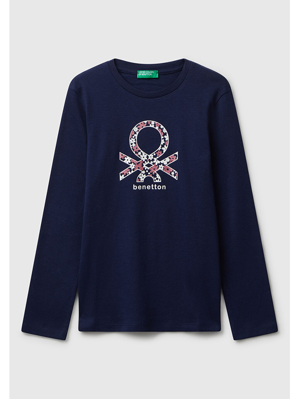 Kız Çocuk Lacivert Parıltılı Logo Baskılı Regular Fit Uzun Kollu T-shirt