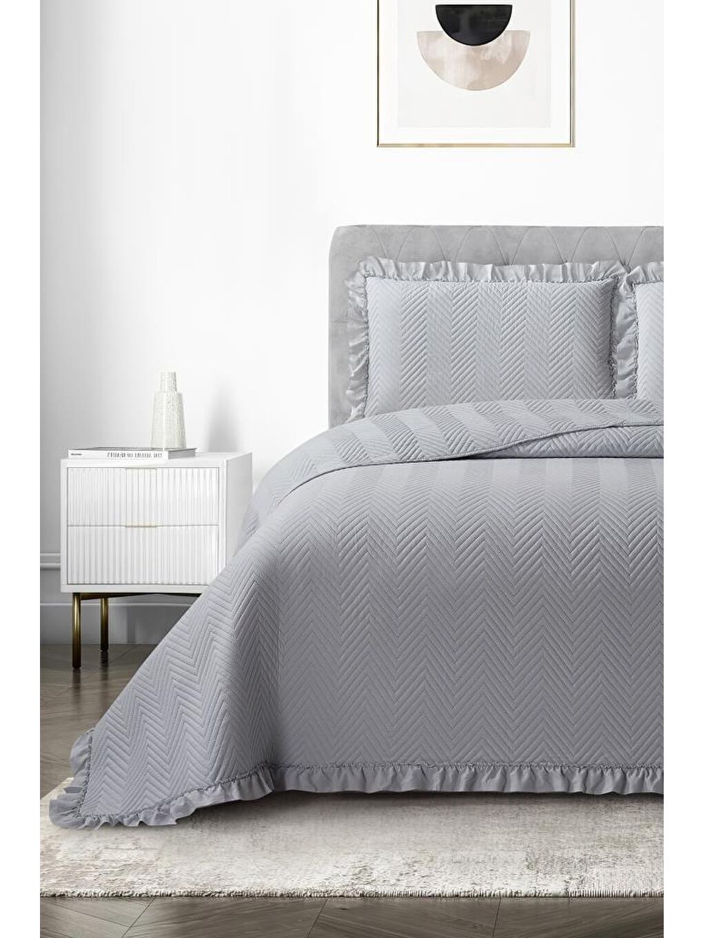 Karışık Dubai Elyaf Dolgulu Çift Kişilik 240x260 Cm Yatak Örtüsü Gri