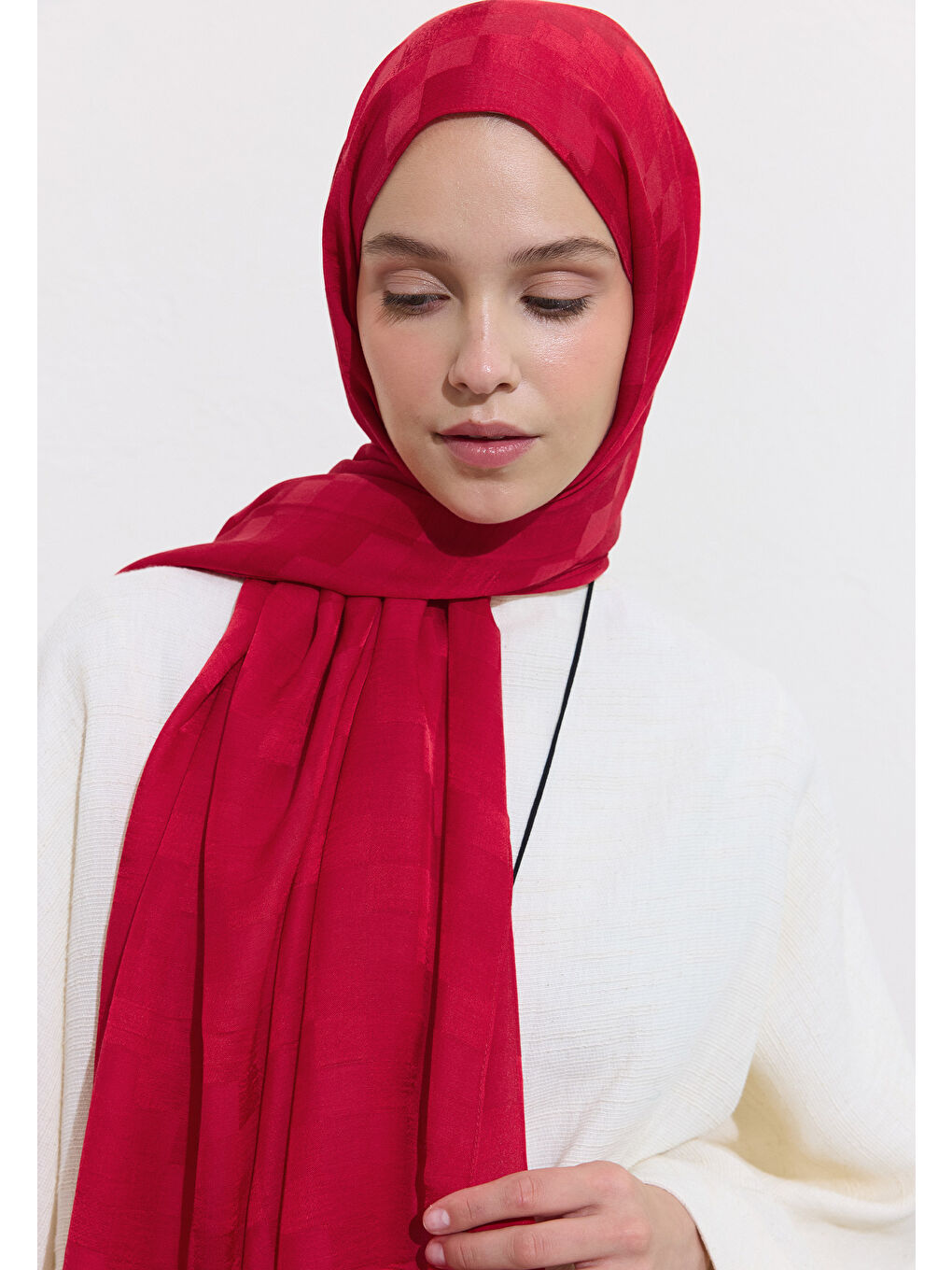 Nori İpek Jakar Şal Kırmızı-2