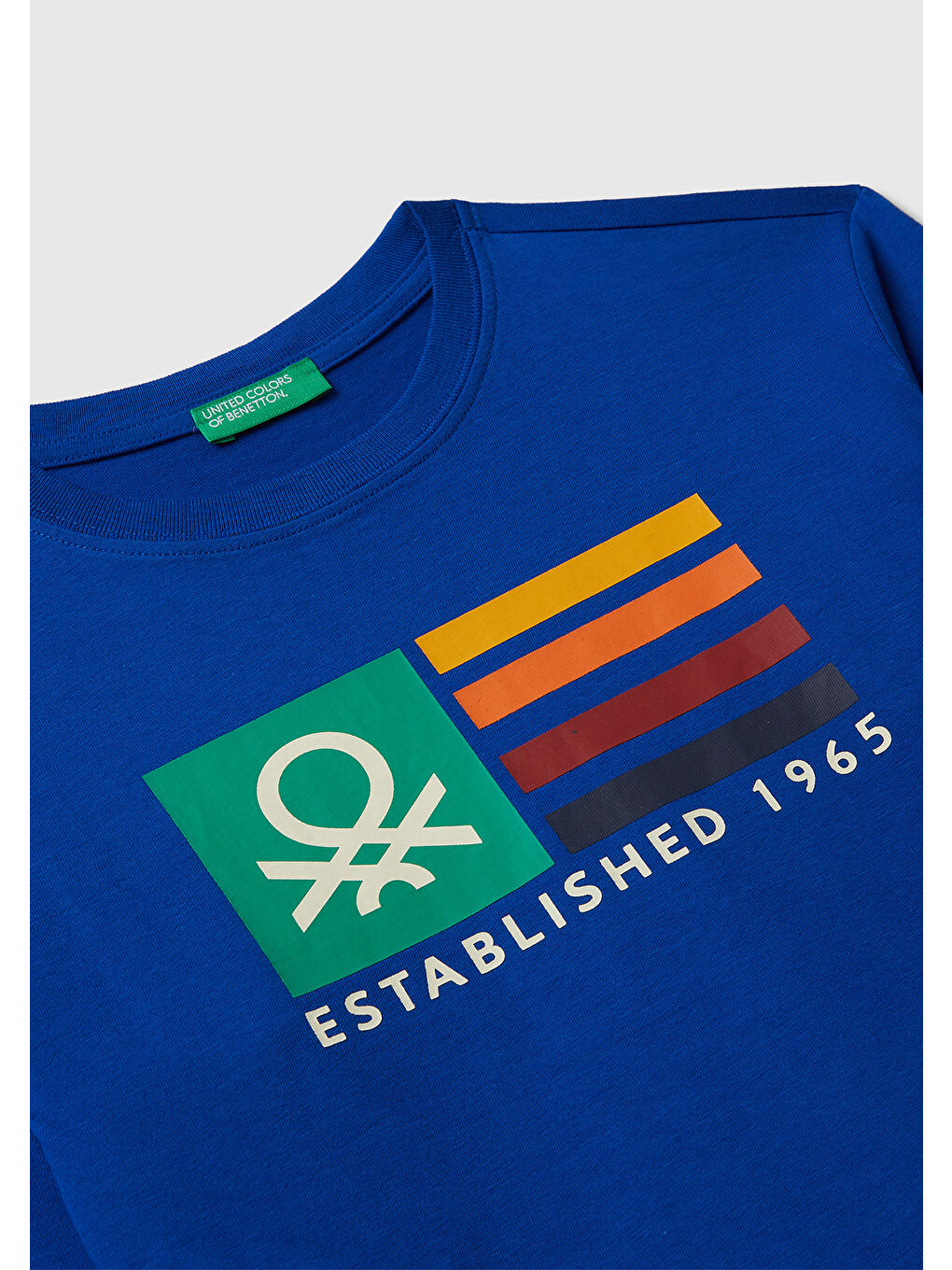 Erkek Çocuk Saks Mavisi Önü Çok Renkli Logo Baskılı Bisiklet Yaka Uzun Kollu T-Shirt-2