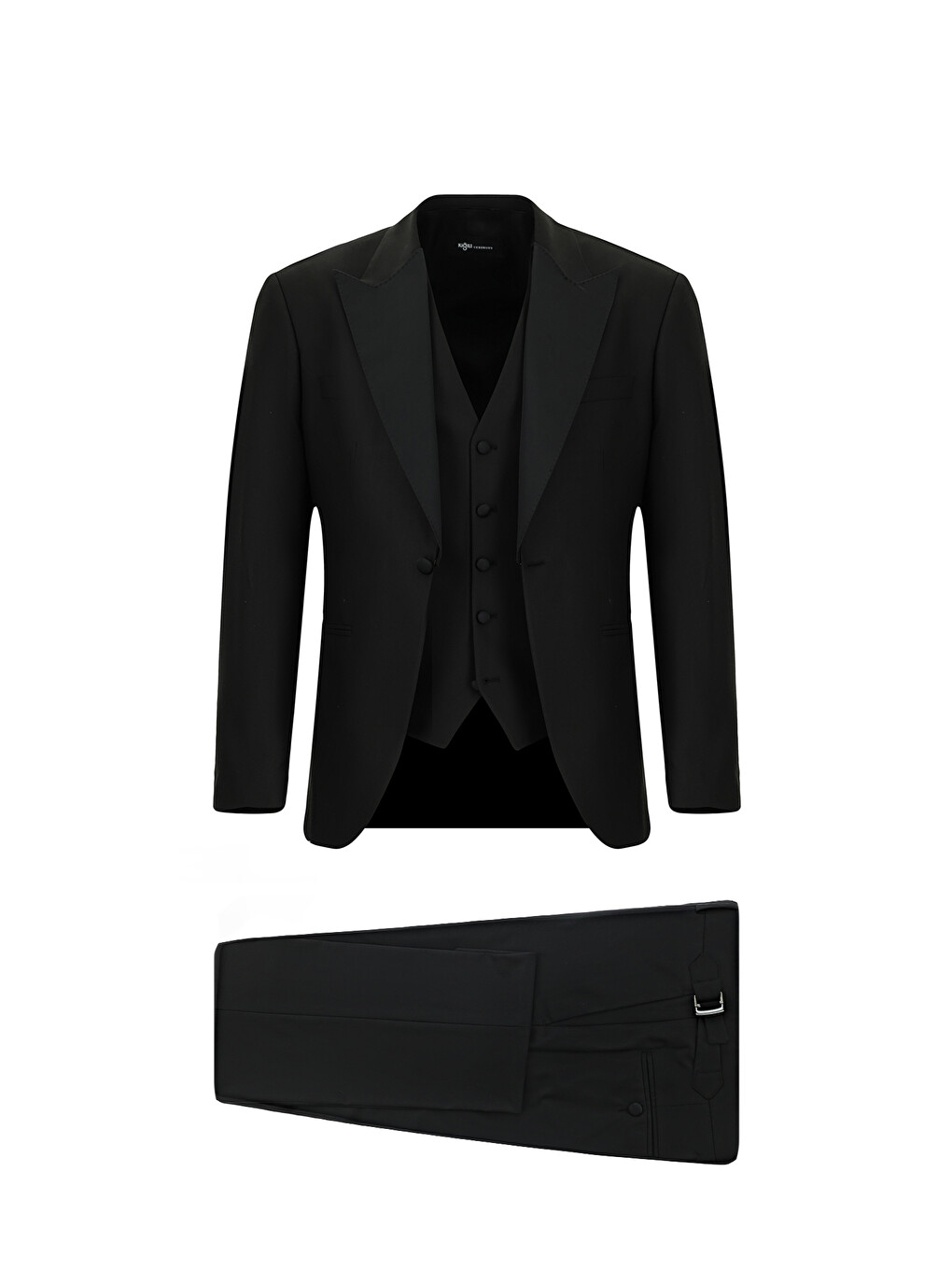 Siyah Slim Fit Dar Kesim Sivri Yaka Yelekli Smokin & Damatlık