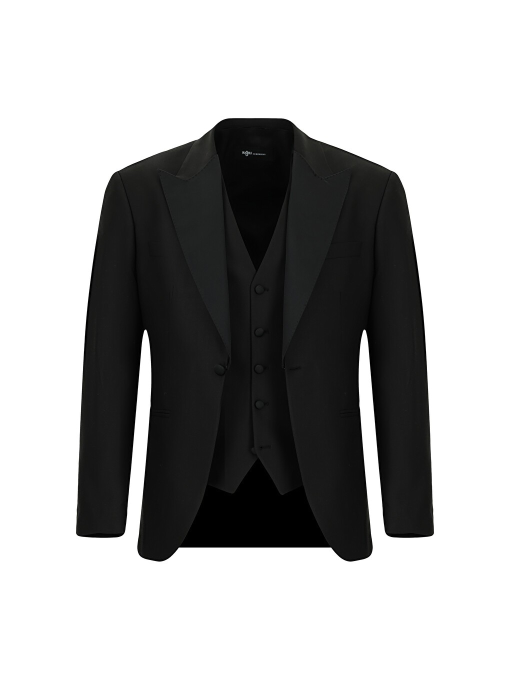 Siyah Slim Fit Dar Kesim Sivri Yaka Yelekli Smokin & Damatlık-1