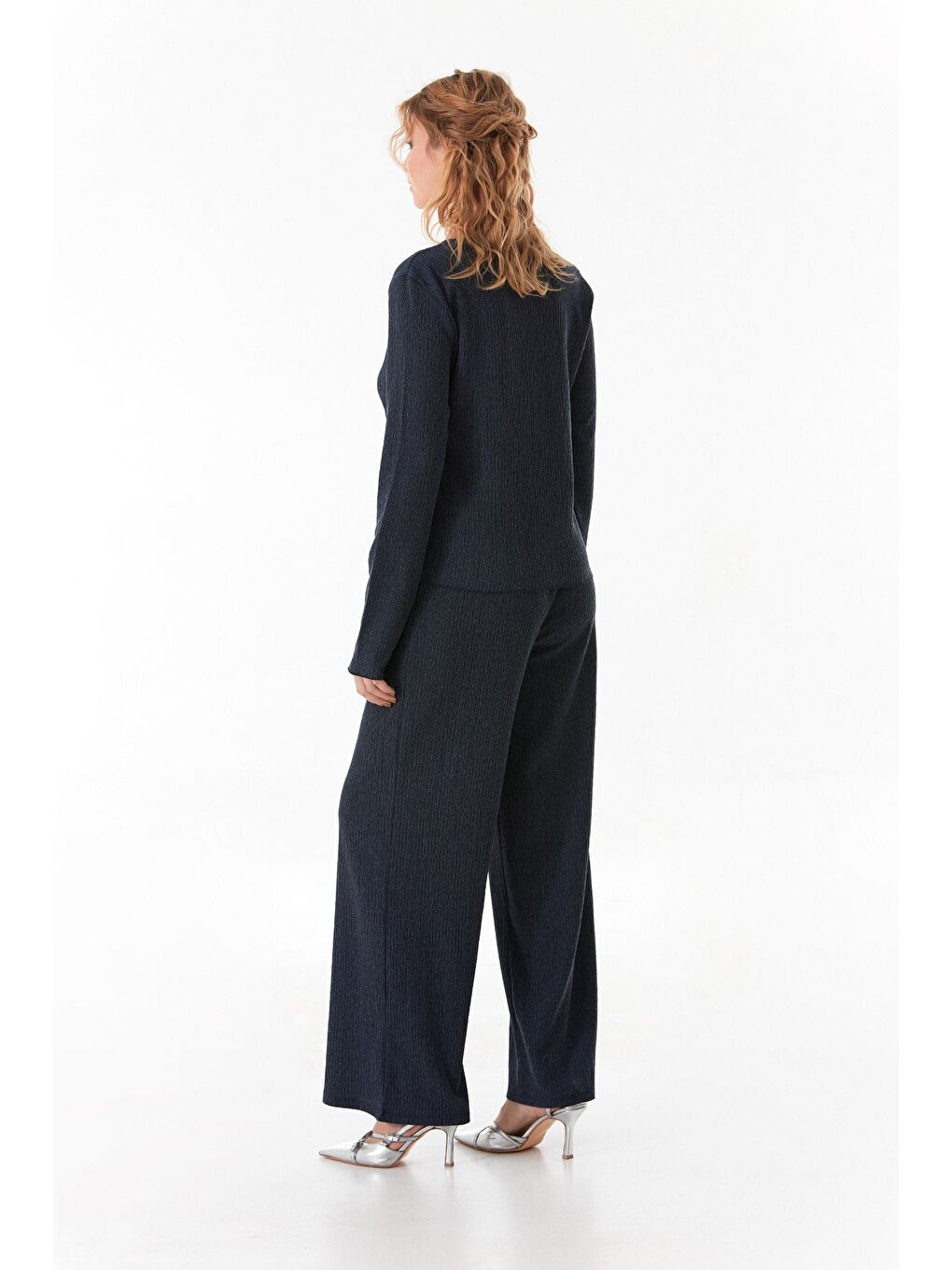 İndigo Bürümcük Kumaş Önü Bağlamalı Hırka-4