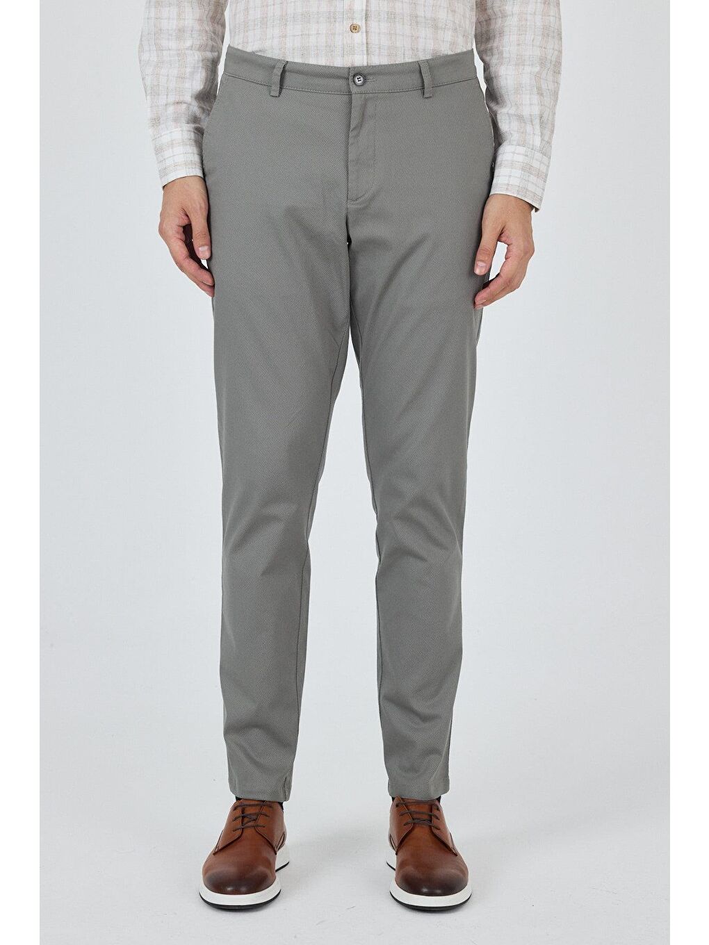 Gri Füme Gabardin Yan Cep Düz Paça Comfort Fit Pamuklu Casual Chino Pantolon 1003250121