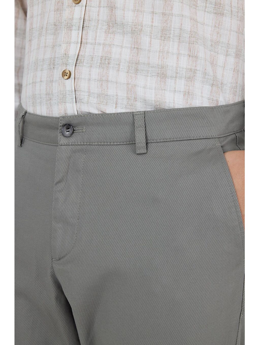 Gri Füme Gabardin Yan Cep Düz Paça Comfort Fit Pamuklu Casual Chino Pantolon 1003250121-3