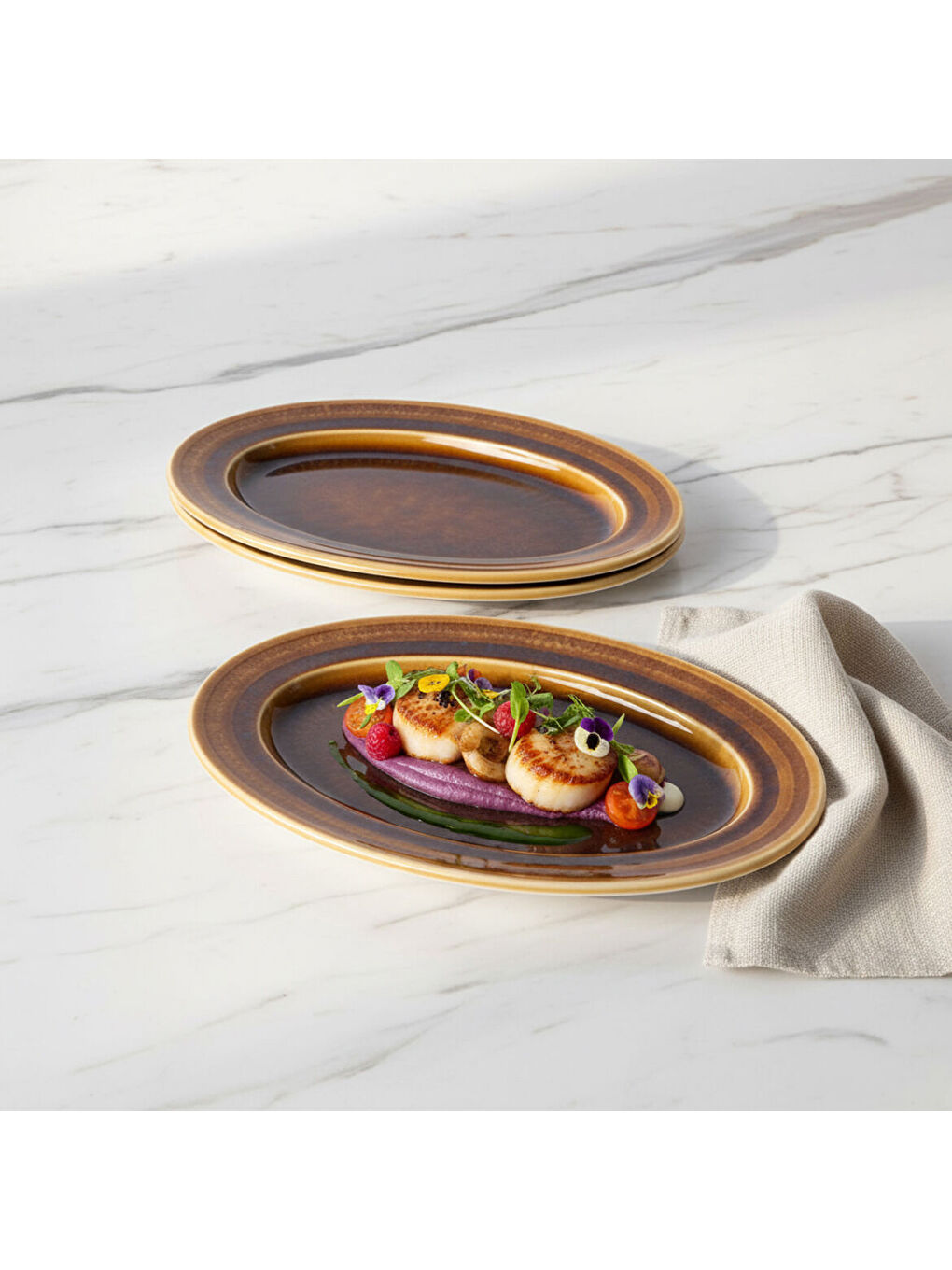 Ekru Valeron 2 Adet 24 Cm Kayık Tabak Reaktif Saura 137-2