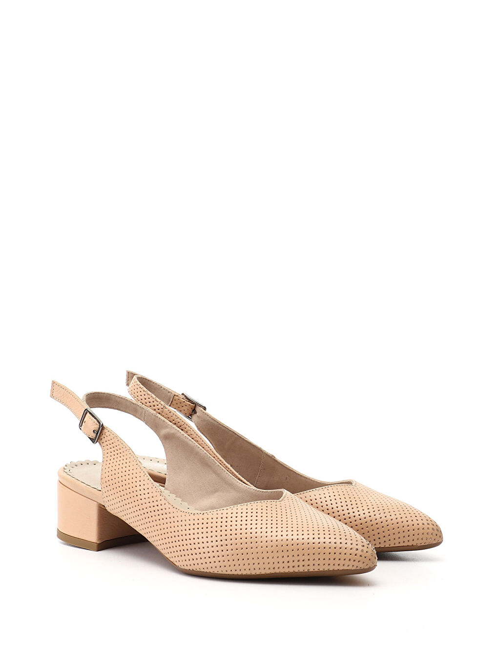 Bej Kadın BEJ-TEN RENGİ Kalın Topuklu Arkası Açık Hakiki Deri Ayakkabı-1