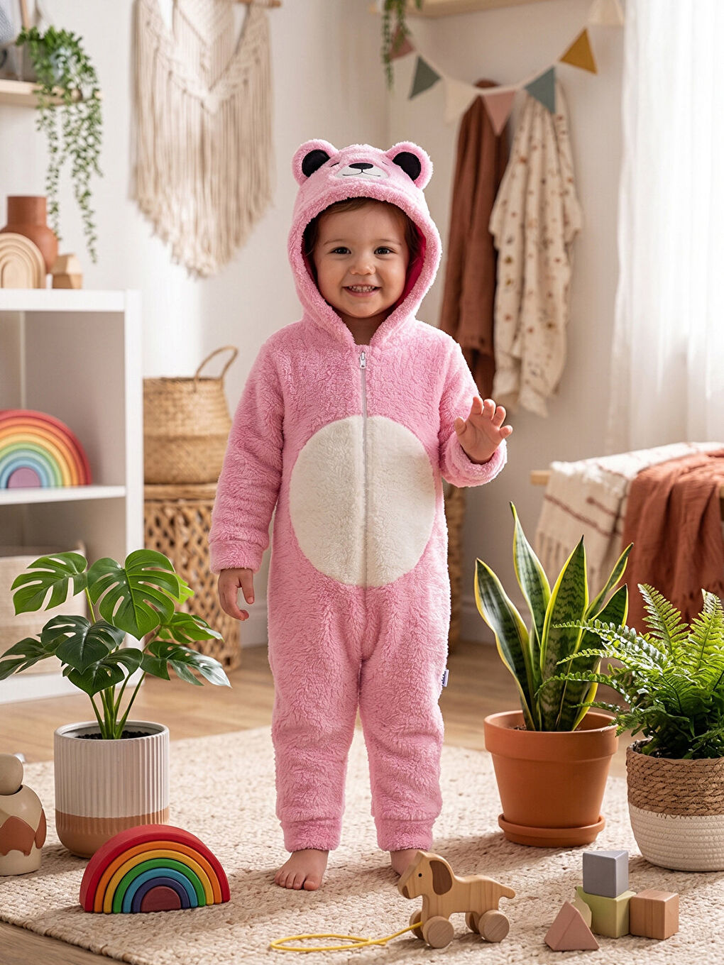 Welsoft Panda Pembe Kız Çocuk Desenli Kışlık  Uyku Tulumu 1–6 Yaş-1