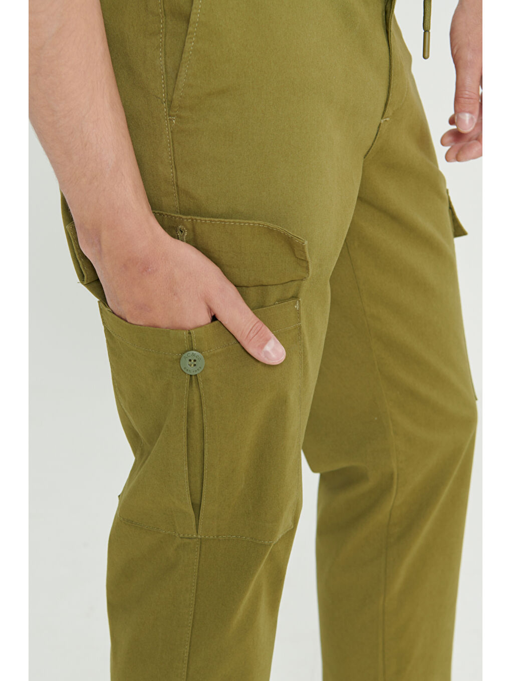 Erkek Haki Comfort Fit Rahat Kesim Pamuklu Esnek Yan Cepli Kargo Pantolon-3
