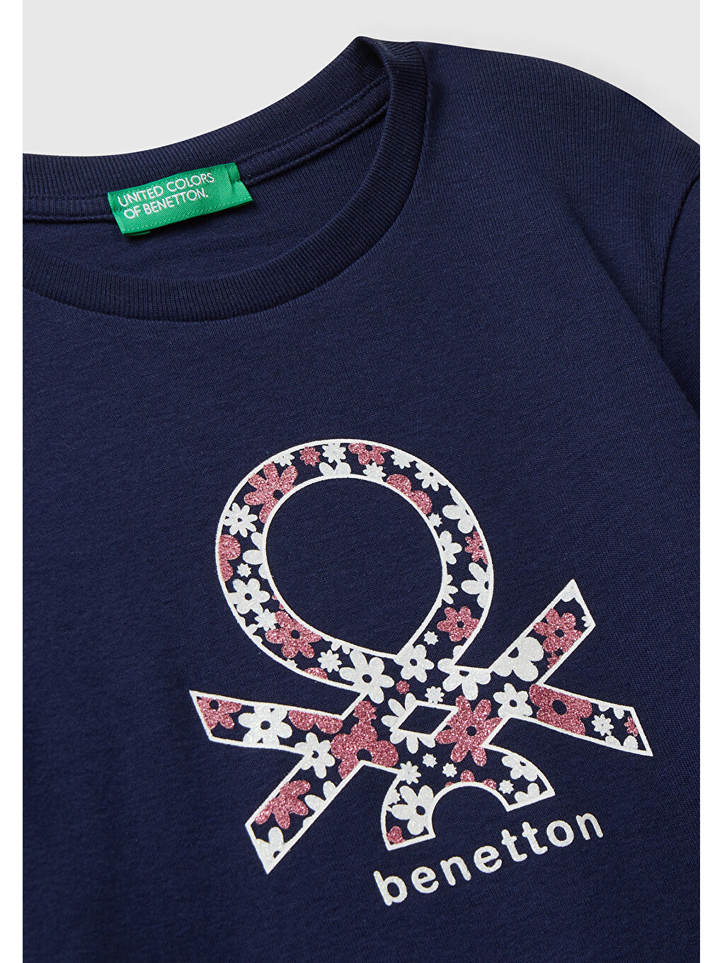 Kız Çocuk Lacivert Parıltılı Logo Baskılı Regular Fit Uzun Kollu T-shirt-2