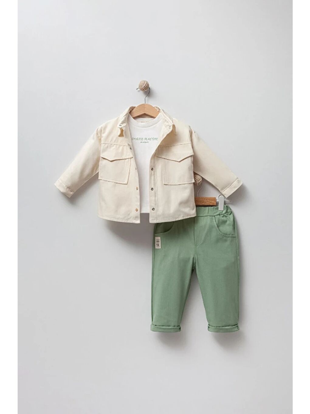 Yeşil Erkek Bebek Gabardin Ceketli 3'lü Takım 9041 MS-3