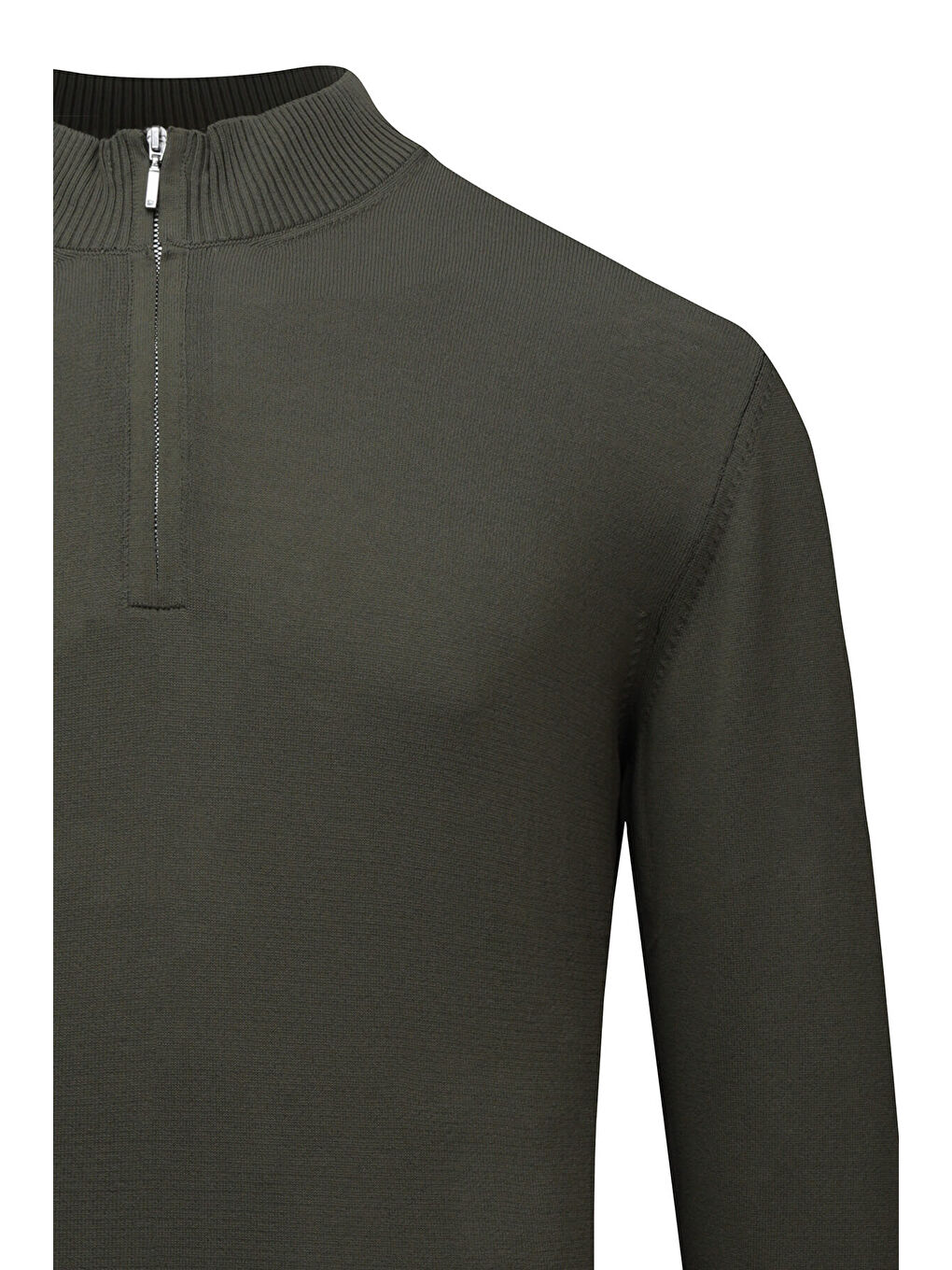 Haki Regular Fit Fermuarlı Yarım Balıkçı Yaka Kazak-1