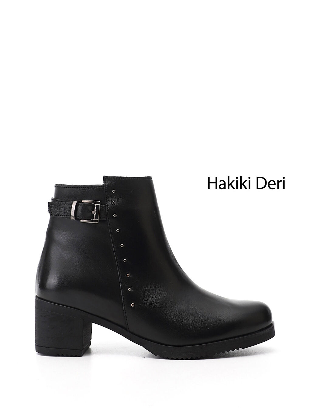 Siyah Kadın SİYAH Fermuarlı Kalın Topuklu Hakiki Deri Bot