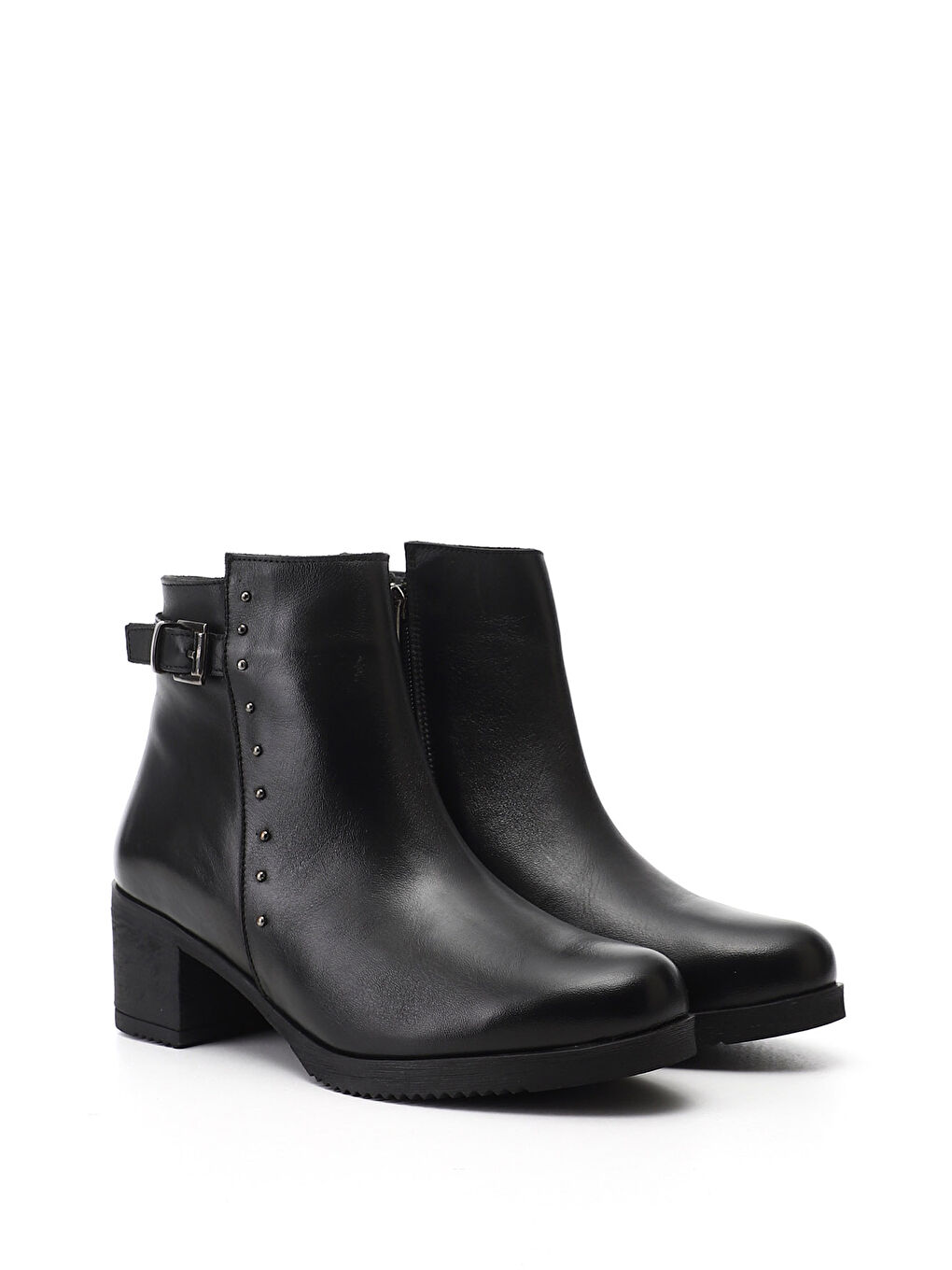 Siyah Kadın SİYAH Fermuarlı Kalın Topuklu Hakiki Deri Bot-1