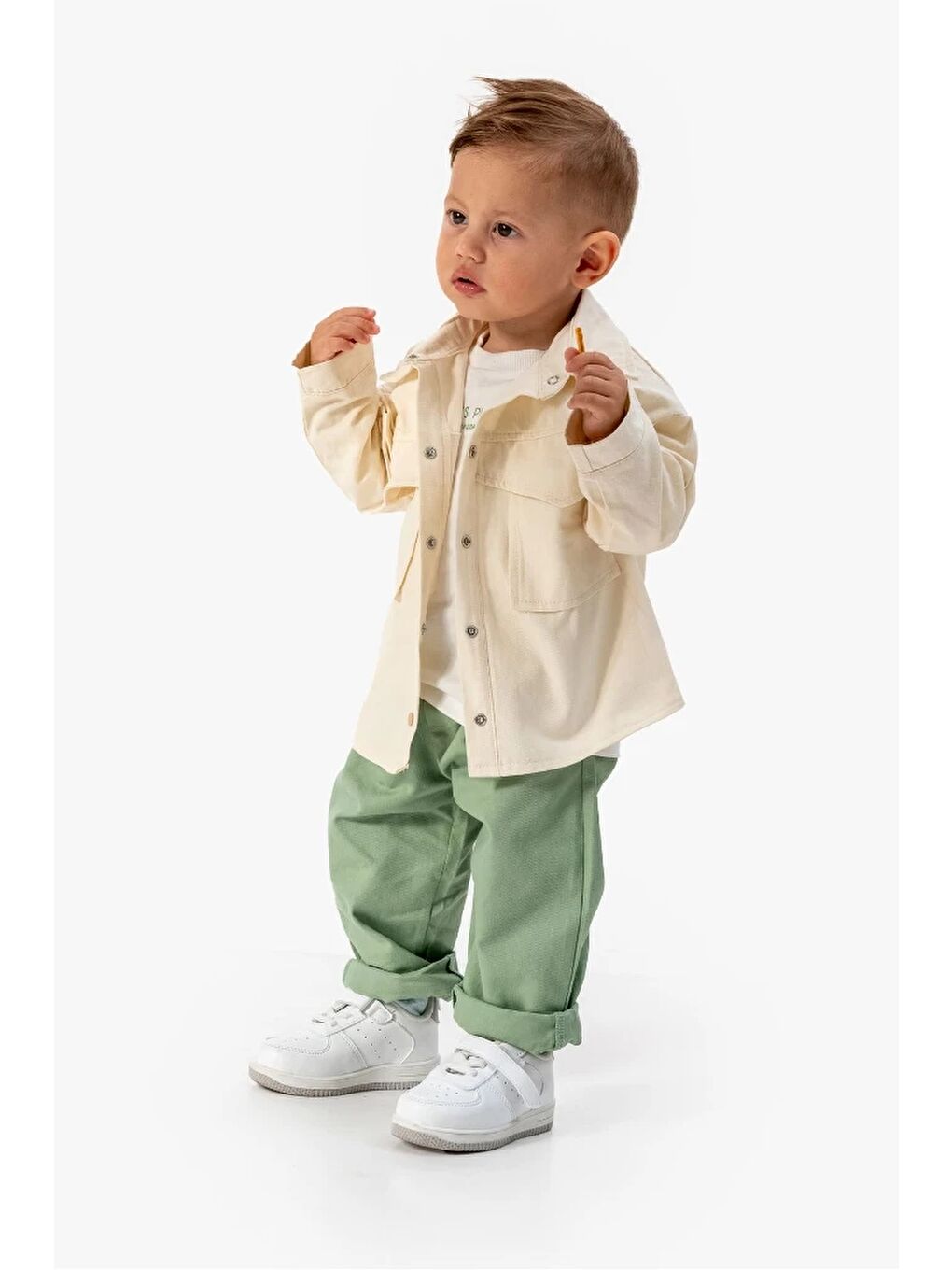 Yeşil Erkek Bebek Gabardin Ceketli 3'lü Takım 9041 MS-5