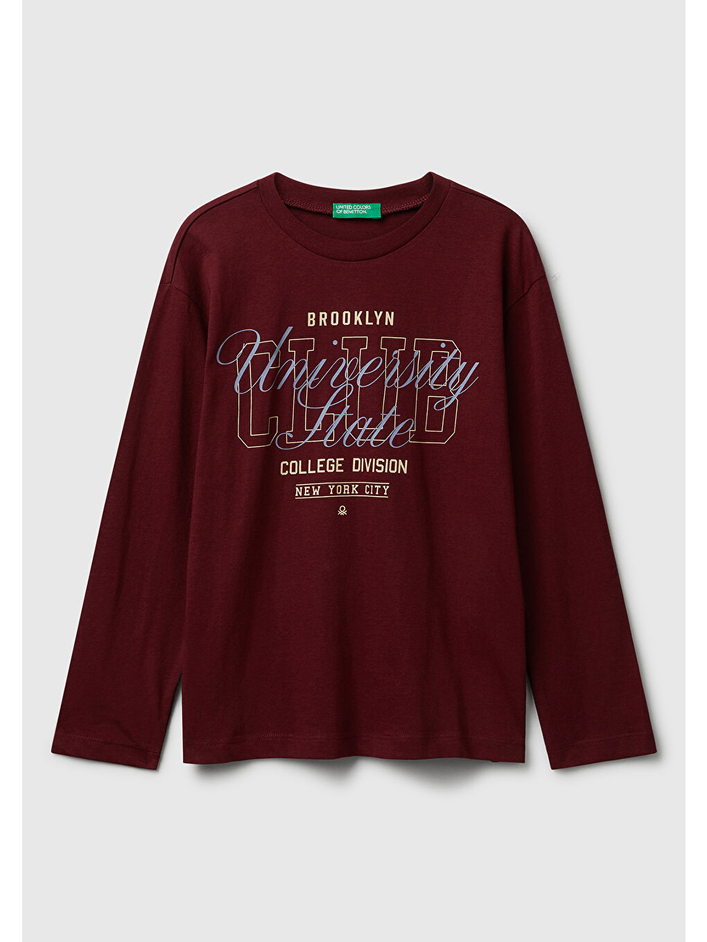 Erkek Çocuk Bordo Önü Baskılı Bisiklet Yaka Uzun Kollu Jarse T-shirt